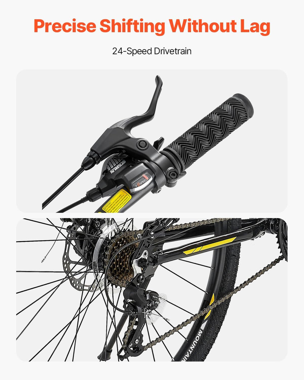 VEVOR Mountain Bike for Men/Women, 20'/26'/29' Sizes, 7/21/24 Speed Twist Shifting, Front or Dual Suspension, Dual Disc Brakes, Comfort Saddle, Sleek Colors