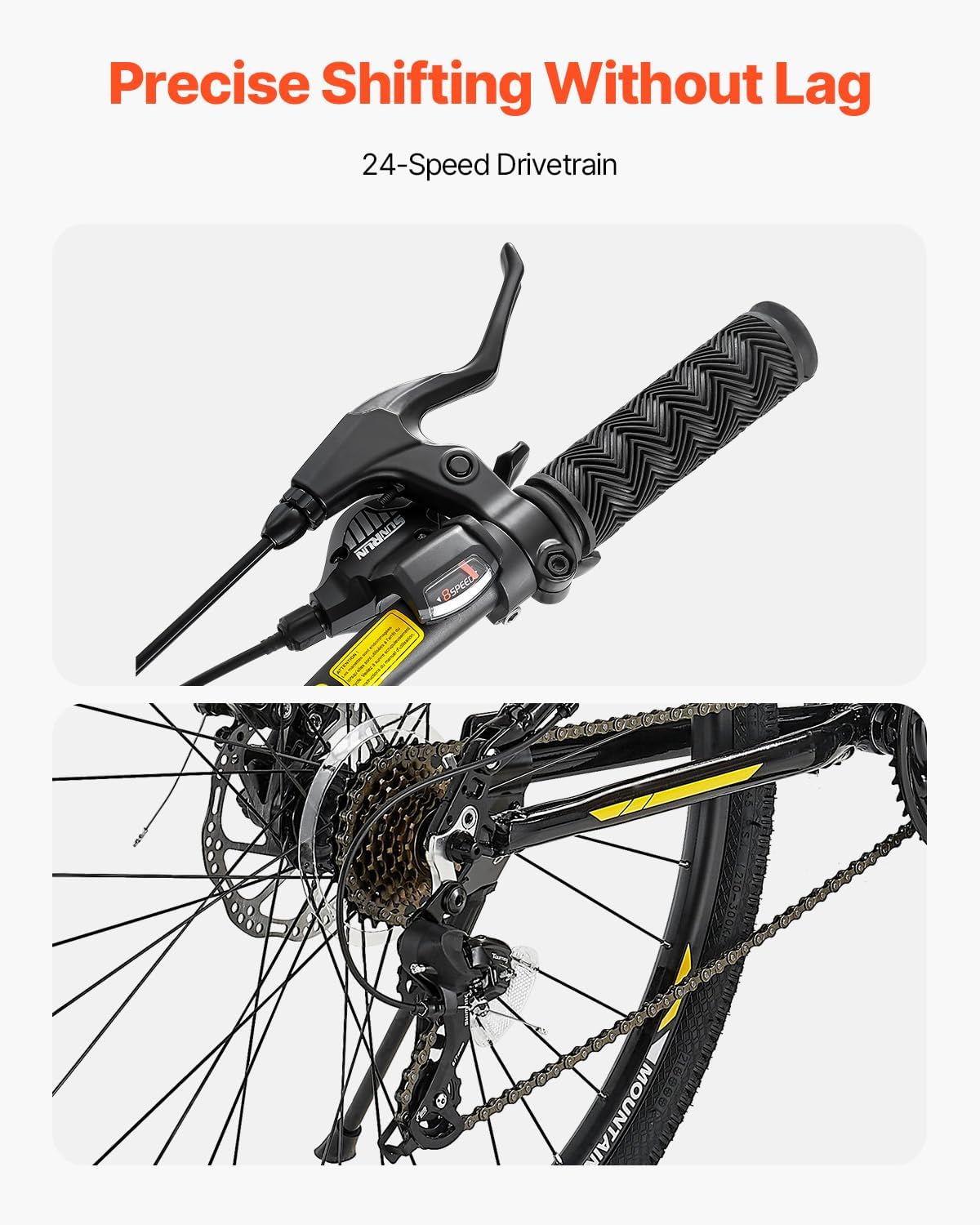 VEVOR Mountain Bike for Men/Women, 20'/26'/29' Sizes, 7/21/24 Speed Twist Shifting, Front or Dual Suspension, Dual Disc Brakes, Comfort Saddle, Sleek Colors