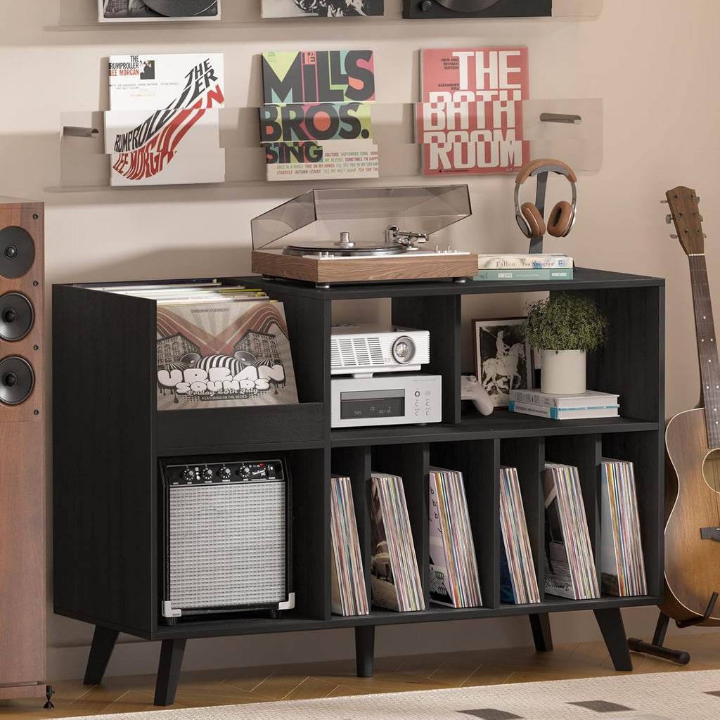 LELELINKY Large Record Player Stand, 48''Turntable Stand with Storage, Vinyl Record Holder with Display Area, Record Player Table Holds Up to 450 Albums, Record Stand for Music Room Living Room