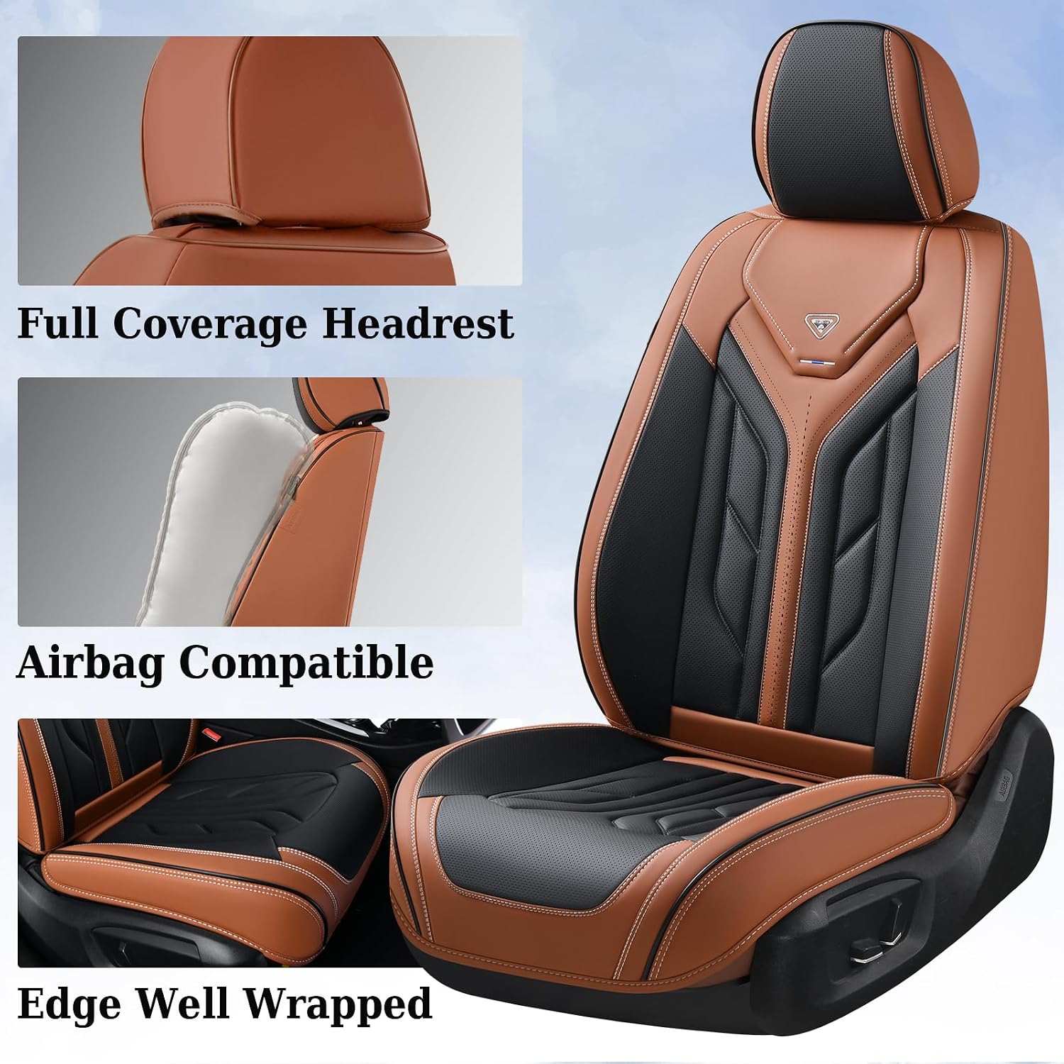 Coverado Seat Covers, Car Seat Covers Full Set, Faux Leather Seat Covers for Cars, Automotive Seat Covers Car Seat Protector Car Accessories Fit for Most Sedans SUV Pick-up Truck(Black&Brown)