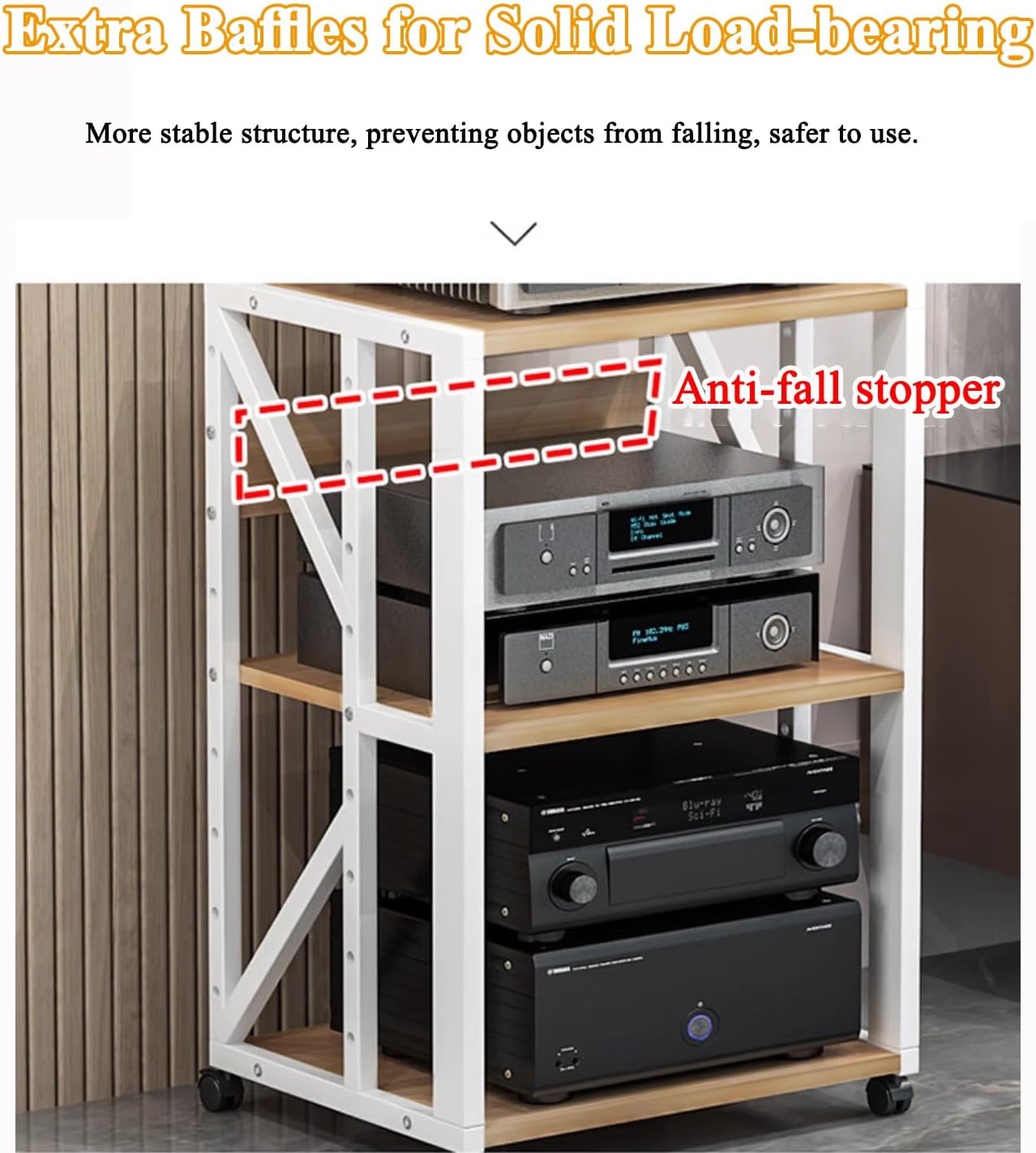 AV Receiver DVD Player Stand, Movable Adjustable Height Stereo Unit Components Rack, Easy to Assembly, Game Console/TV Box/Cable Box Shelf, Media Audio Equipment Cabinet, Bookshelf(White,5Ti