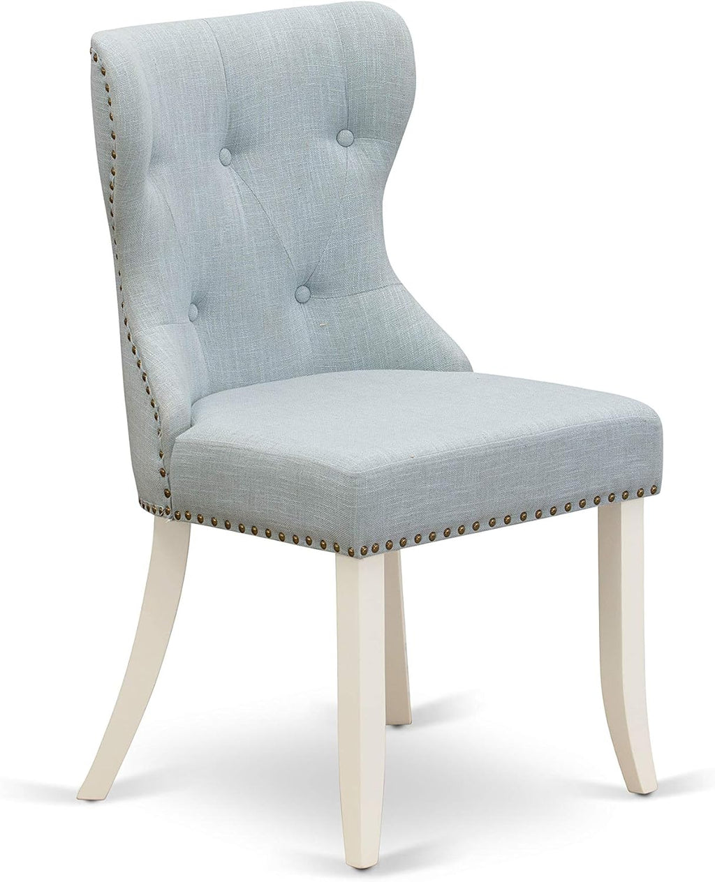 East West Furniture DLSI3-WHI-15 3 Piece Dining Room Furniture Set Contains a Round Dining Table with Dropleaf and 2 Baby Blue Linen Fabric Upholstered Chairs, 42x42 Inch, Linen White
