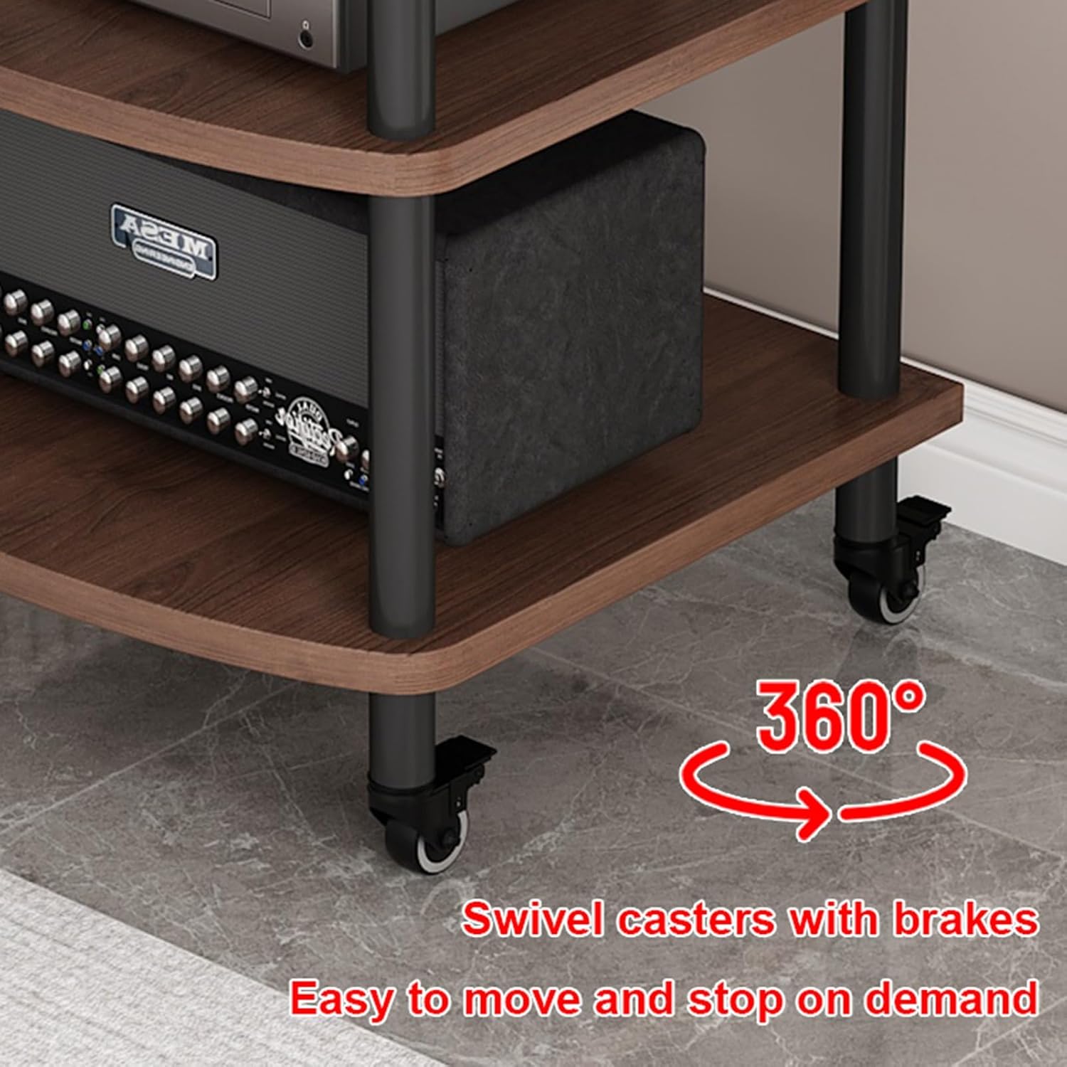 2/3/4/5-Tier Movable AV Media Stand with Wheels, Audio Rack Tower, TV Game Console Equipment Shelf, CD Record Player Stereo Component Cabinet for Home/Office/Theater(Walnut,2 Tier)