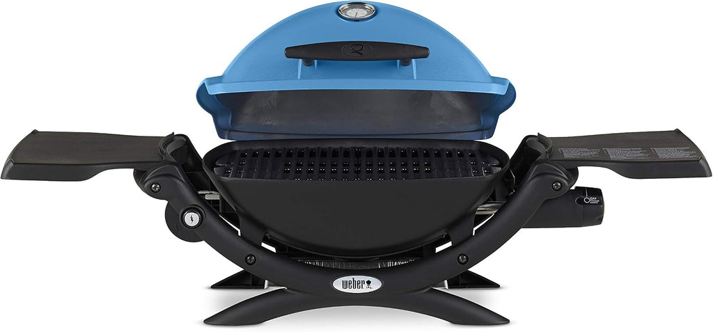 Weber Q1200 Liquid Propane Portable Gas Grill, Blue – 1‑Burner Travel and Camping Grill with Cast‑Iron Grates & Electronic Ignition (8,500 BTU Burner)