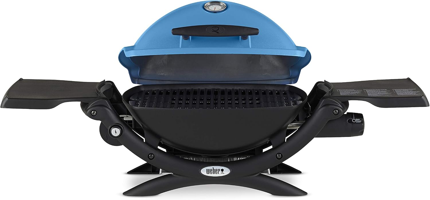 Weber Q1200 Liquid Propane Portable Gas Grill, Blue – 1‑Burner Travel and Camping Grill with Cast‑Iron Grates & Electronic Ignition (8,500 BTU Burner)