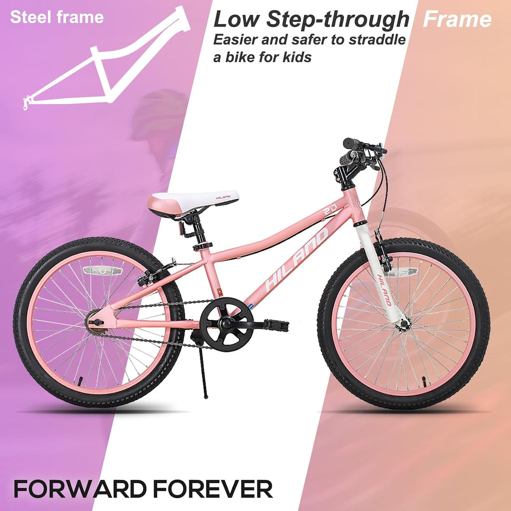 HILAND 20 Inch Kids' Bicycles Mountain Bike for Boys, Girls 5+ Years Old, Single Speed Kids Bicycles with Dual Handbrakes, Child Bike | Kids Bicycles, Dual Handbrakes, Kickstand