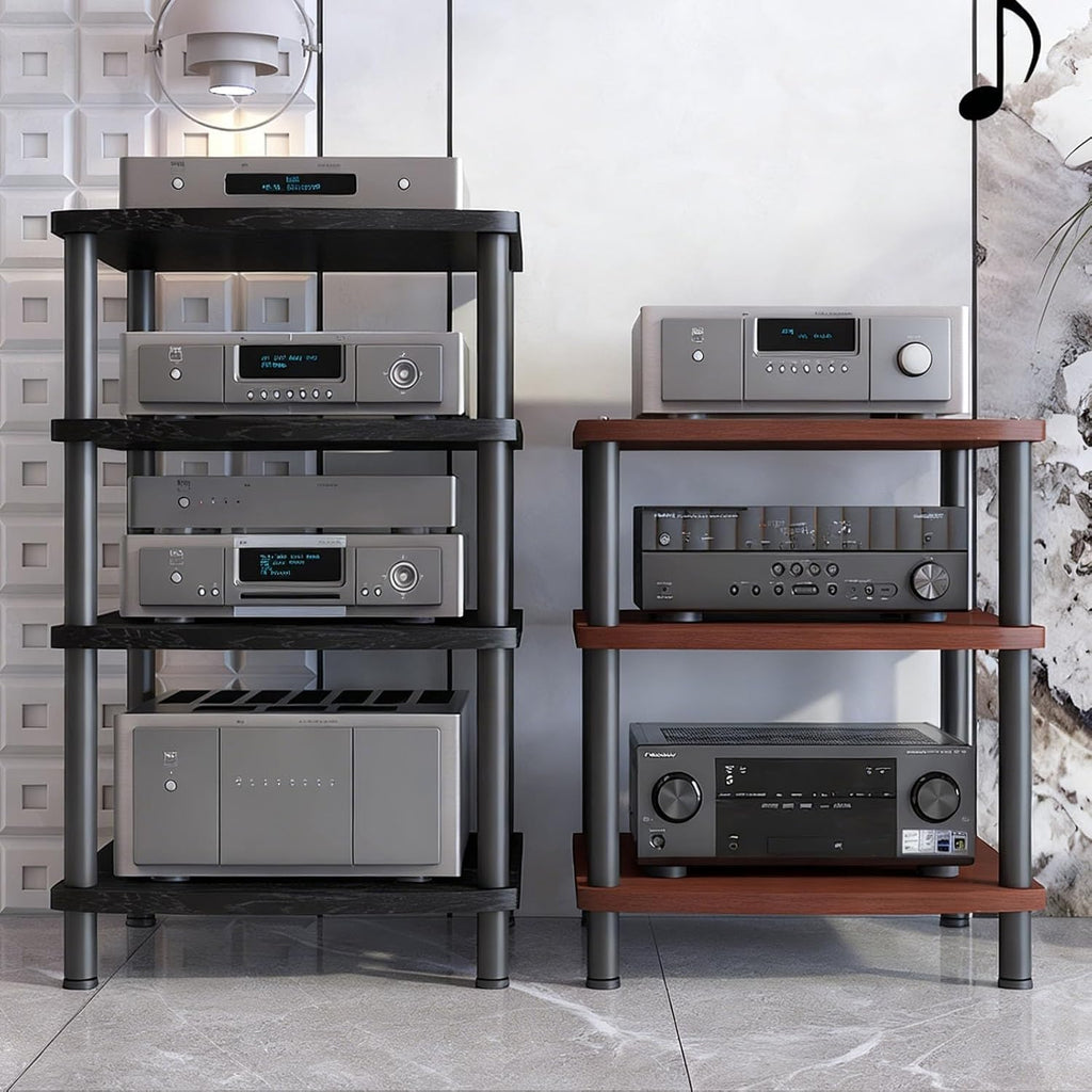 2/3/4 Tier Audio & Video Component Shelves Professional Studio & Home Theater Equipment Cabinet Stereo Rack AV Media Stand Audio Rack Tower CD Record Player(Black,3 Tier)