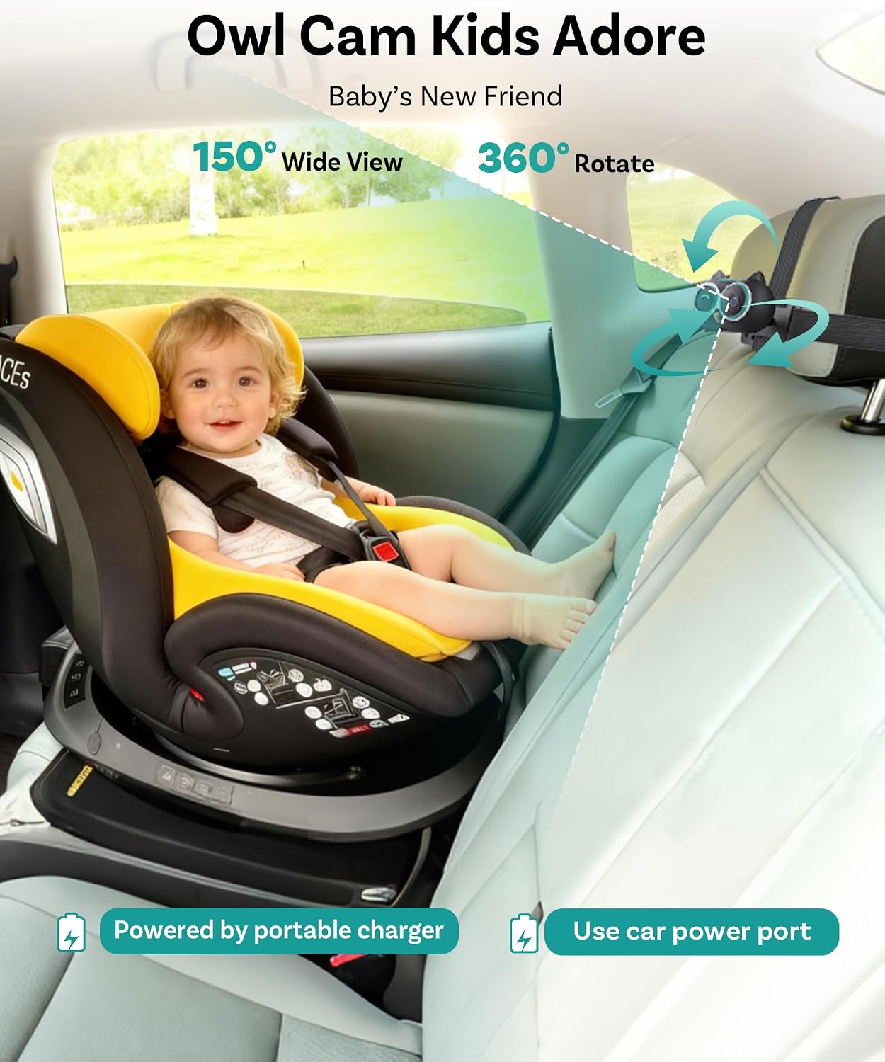 OTTOCAST Baby Car Camera &Wireless CarPlay Adapter,1080P HD Rear Seat Monitor Display on Car Screen,150°Wide Angle No-Glow Night View, Safety for Kids & Infants
