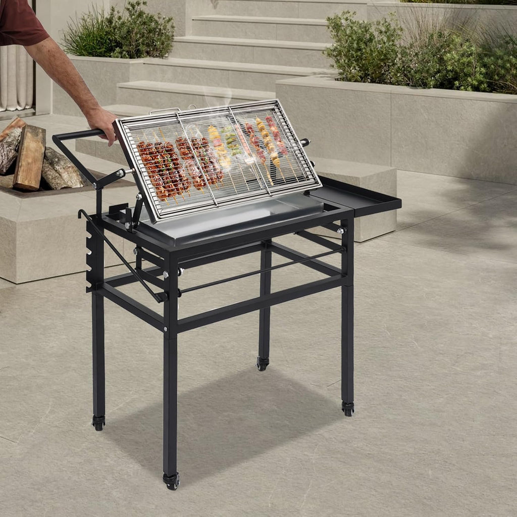 Charcoal Flip Grill & 360° Rotating BBQ Grill, Portable Tabletop Charcoal Grill with Removable Tray and Adjustable Steel Frame, Outdoor Camping and Backyard Picnic Cooking System