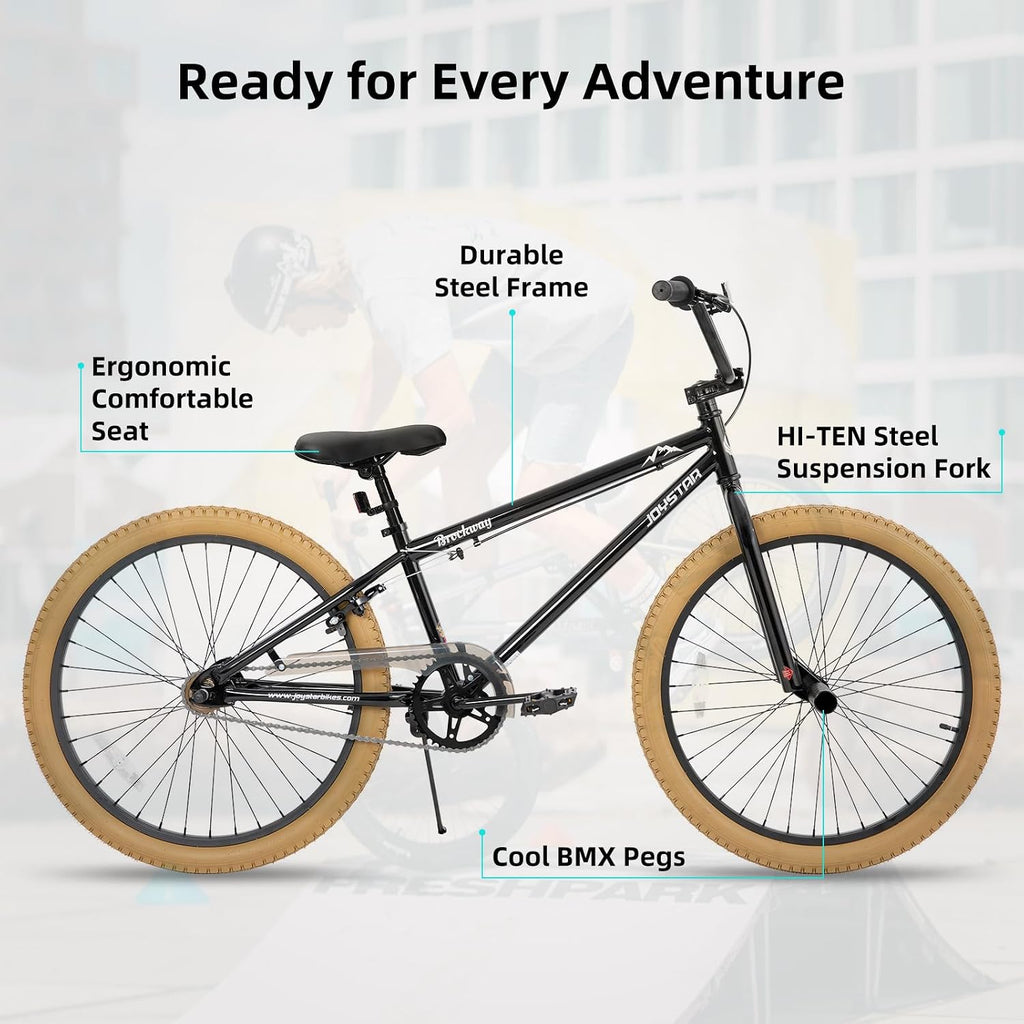 JOYSTAR Brockway Freestyle Kids BMX Bikes 20' 24' Kids Bicycles for 6-14 Years Old Boys Girls and Beginner-Level Riders 2 Pegs Multiple Colors