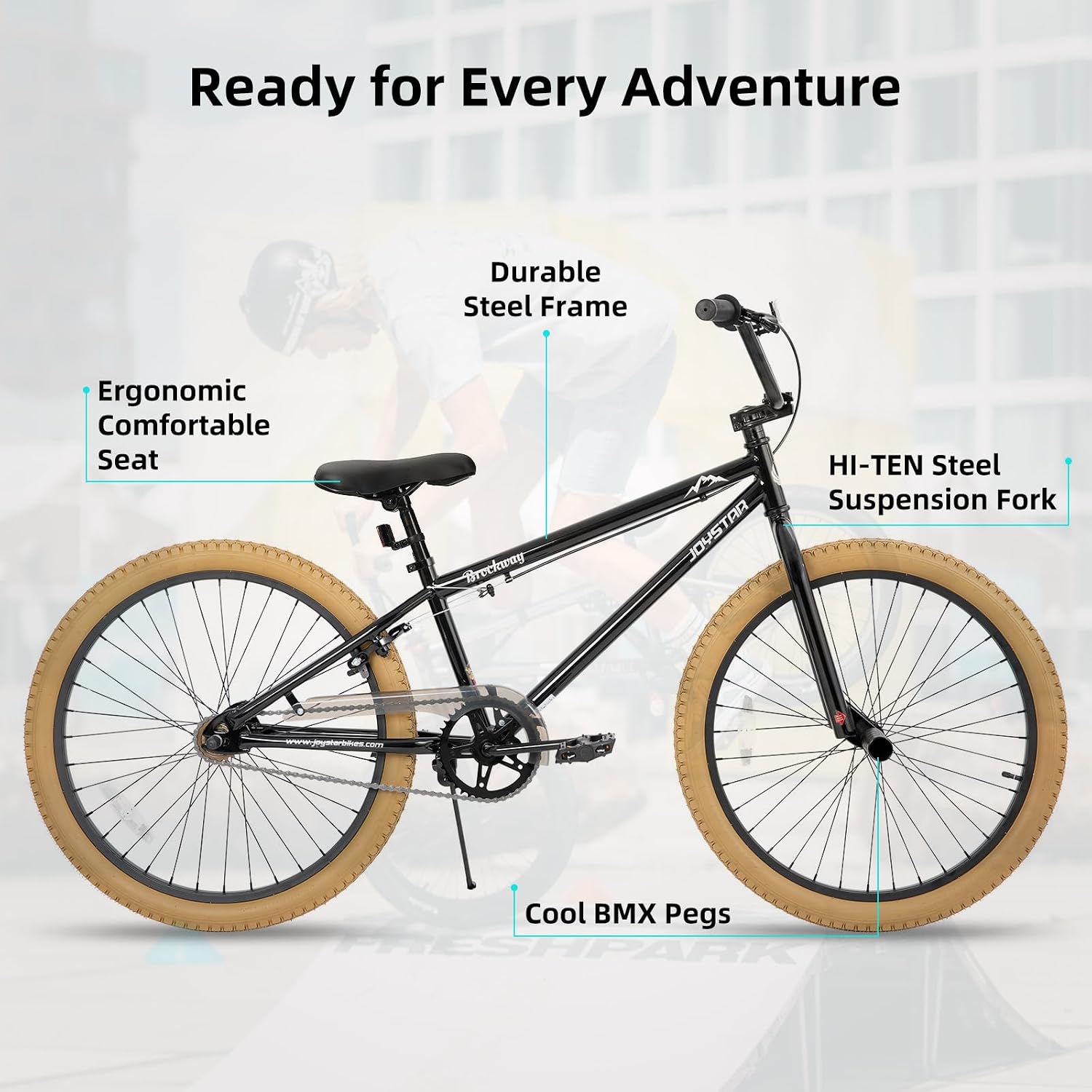 JOYSTAR Brockway Freestyle Kids BMX Bikes 20' 24' Kids Bicycles for 6-14 Years Old Boys Girls and Beginner-Level Riders 2 Pegs Multiple Colors