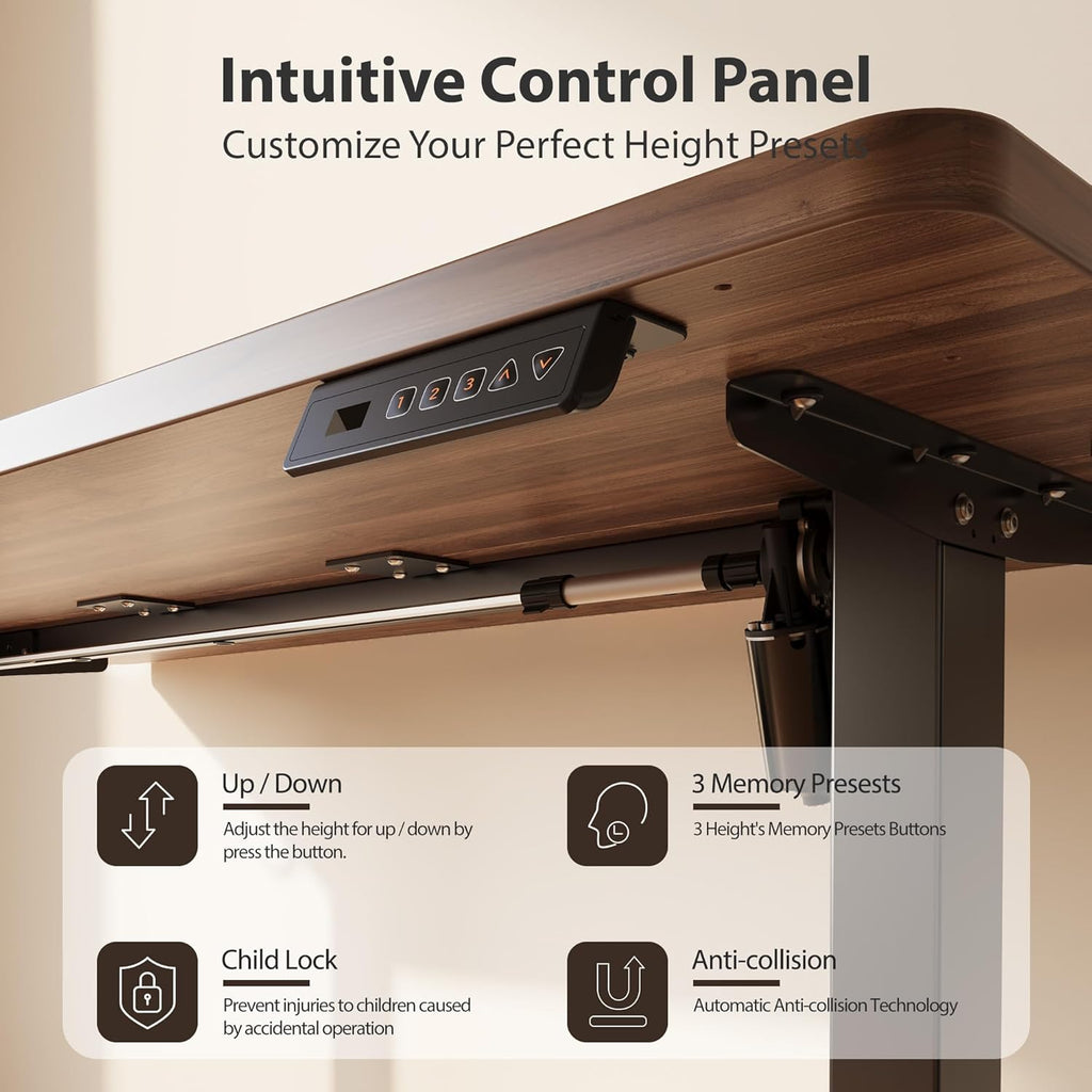 Cubiker Standing Desk, 48x24 Inches Sit Stand Home Office Desk, Electric Stand up Desk, Adjustable Desk with Splice Board, Black Frame/Black Walnut Top