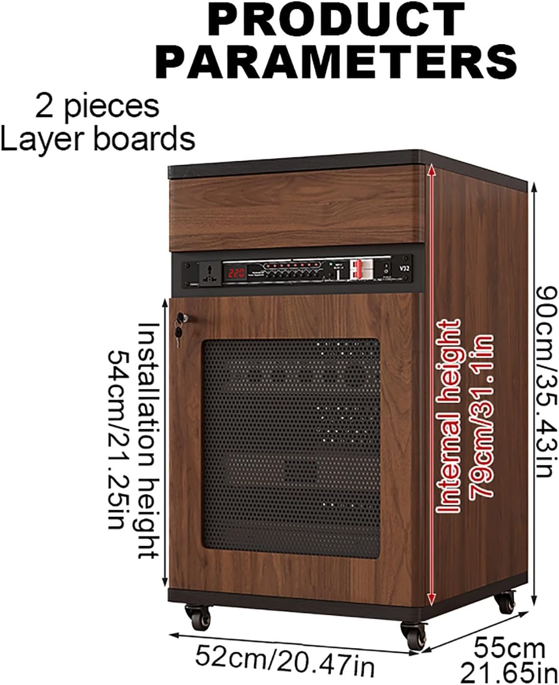 Walnut Media Storage Cabinet - Console Cabinet for DVD Players, Games Consoles, & Media Equipment - 52x55x90cm, Stylish Audio Tower with Storage Rack