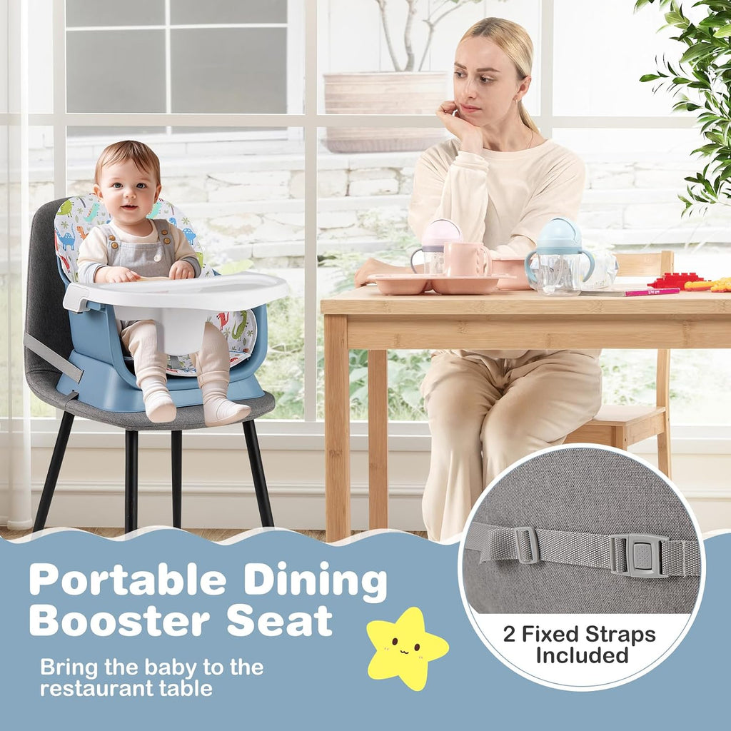 KOTEK 16 in 1 Convertible High Chair, Baby Highchair & Activity Center, Booster Seat, Building Block Table, Toddler Chair with 5-Point Harness, Removable Tray & Cushion (Blue)