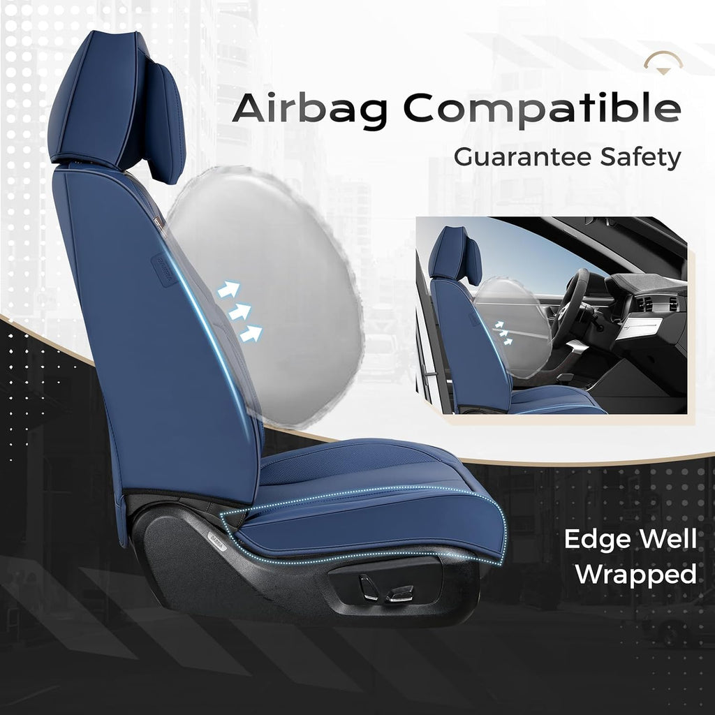 Coverado Seat Covers, Car Seat Covers Front Seats, Car Seat Cover, Car Seat Protector Waterproof, Seat Cushion Nappa Leather with Head Pillow, Carseat Cover Universal Fit for Most Cars (Blue)