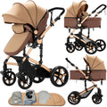 Nine point nine 2 in 1 Baby Stroller, Reversible Convertible Infant Stroller of One-Click Folding, Newborn Travel Strollers Toddler Standard Pram Carriage (2US588-KHAKI)