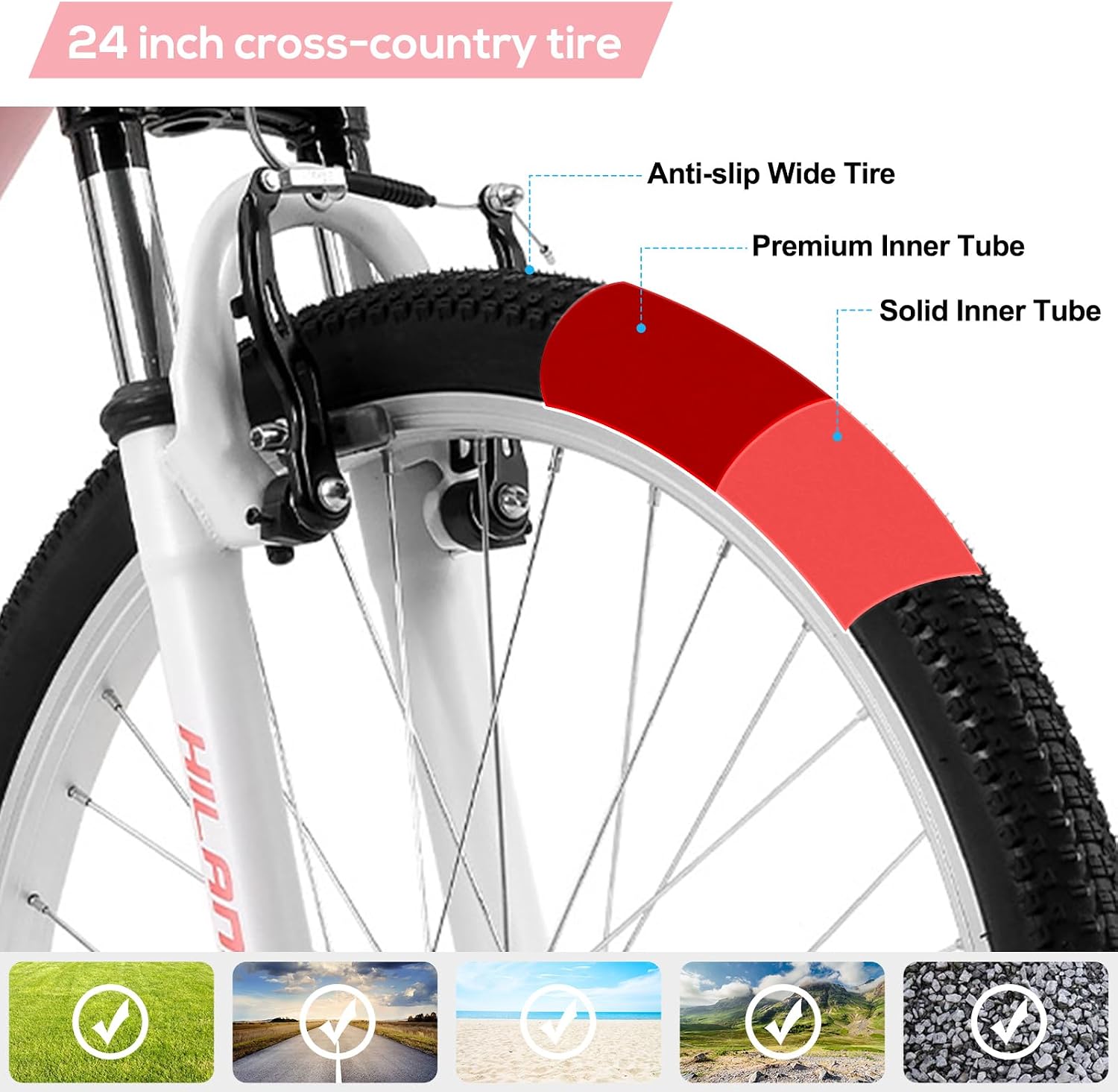 Hiland 20 24 Inch Mountain Bike for Kids Age 5 + Year Old, Front Suspension Fork Kids' Bicycles for Boys Girls Multiple Colors