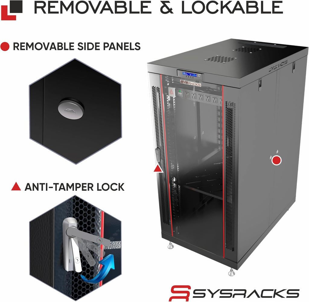 Home Lab Server Rack Cabinet 19' 22U – Premium Series 35' Deep Network Rack Enclosure with Glass Door, Quiet Cooling Fans & Thermostat, PDU, Shelf, Lockable Cabinet for NAS & Home Network