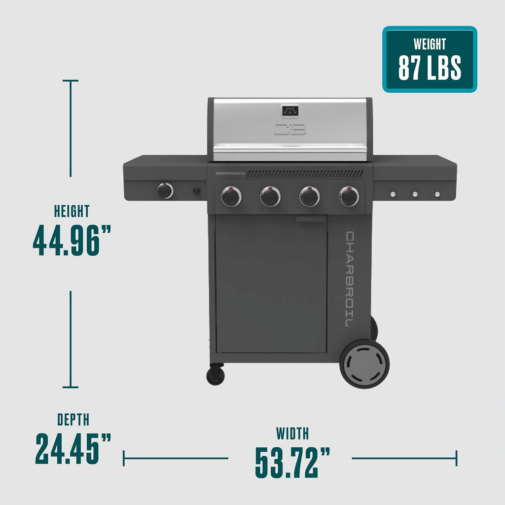 Charbroil Performance Series 4-Burner Gas Grill Cabinet with Side Burner, Gray - 463254025