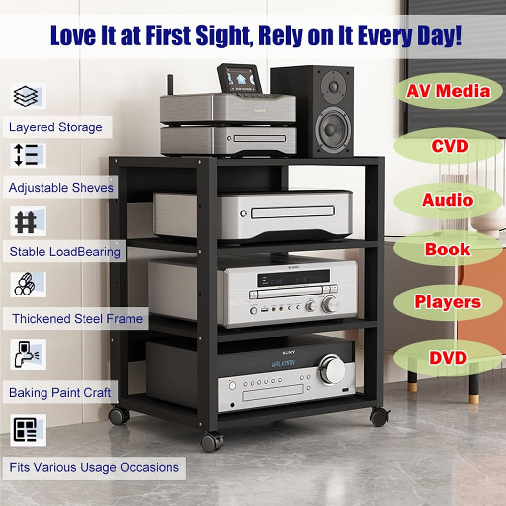 YLLFFLL Black Audio Component Rack Tower Media Stereo Stand Equipment Shelf, 3/4/5/6/7 Tier Media Storage Cabinet with Adjustable Shelf, HiFi Units Furniture(7 Layer)