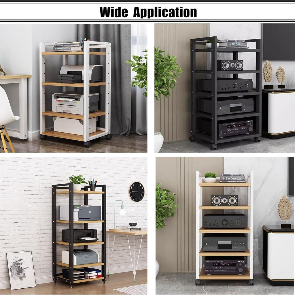 BABYCE 4 5 6 7 Tier Heavy Duty DVD Storage Media Shelf HiFi Racks Audio Equipment Rack Cabinet On Wheels, for Home, Black/White Modern Audio Rack Tower(Black,5-Tier)