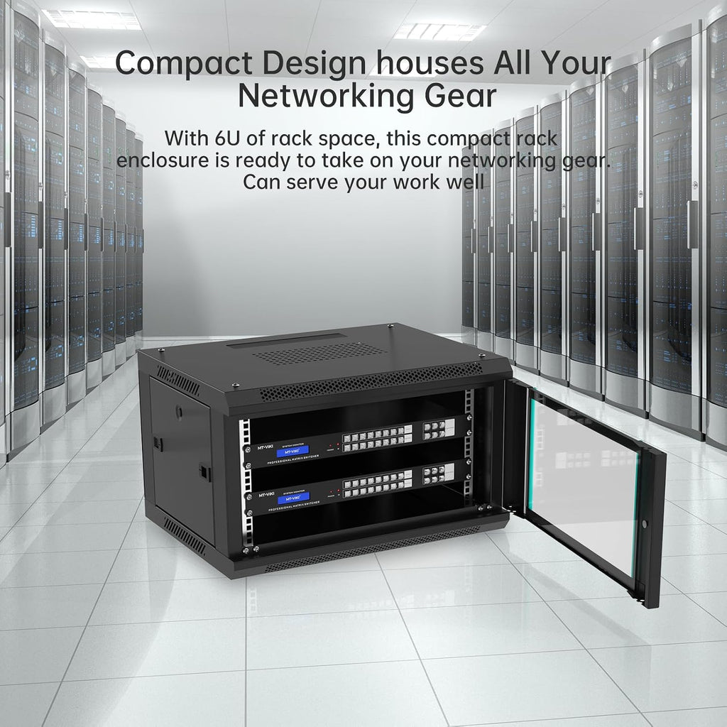 MT-VIKI 6U Wall Mount Server Cabinet Network Rack Vented Enclosure, 0.8mm Thick, 17.7'' Deep (450mm), for 19'' IT Equipment, Included 1pcs 10'' Depth Rack Shelf