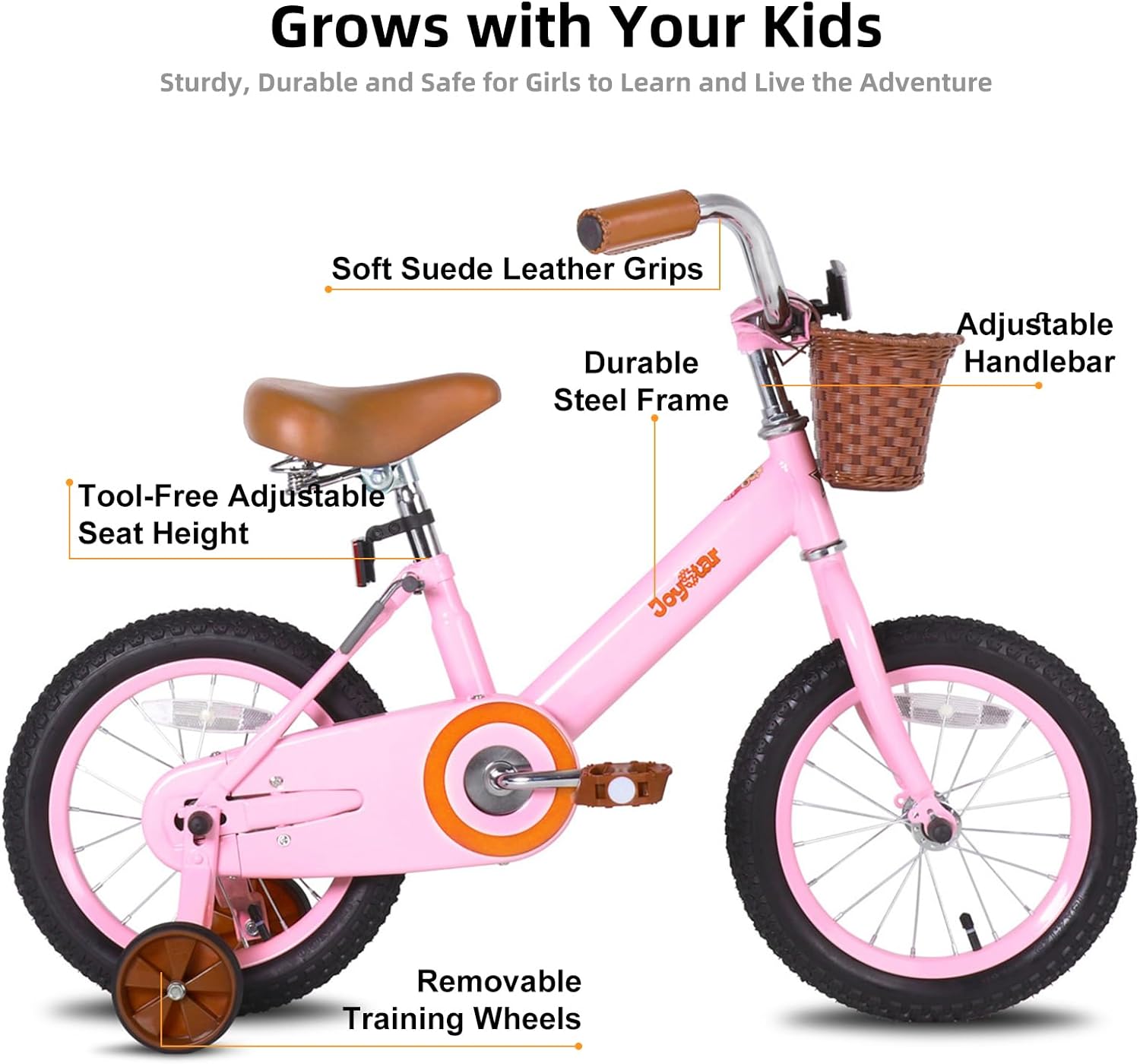 JOYSTAR Vintage Kids Bike with Training Wheels & Basket, 12 14 16 Inch Girls Bike for 2-7 Years Old, Toddler Bikes, Multiple Colors