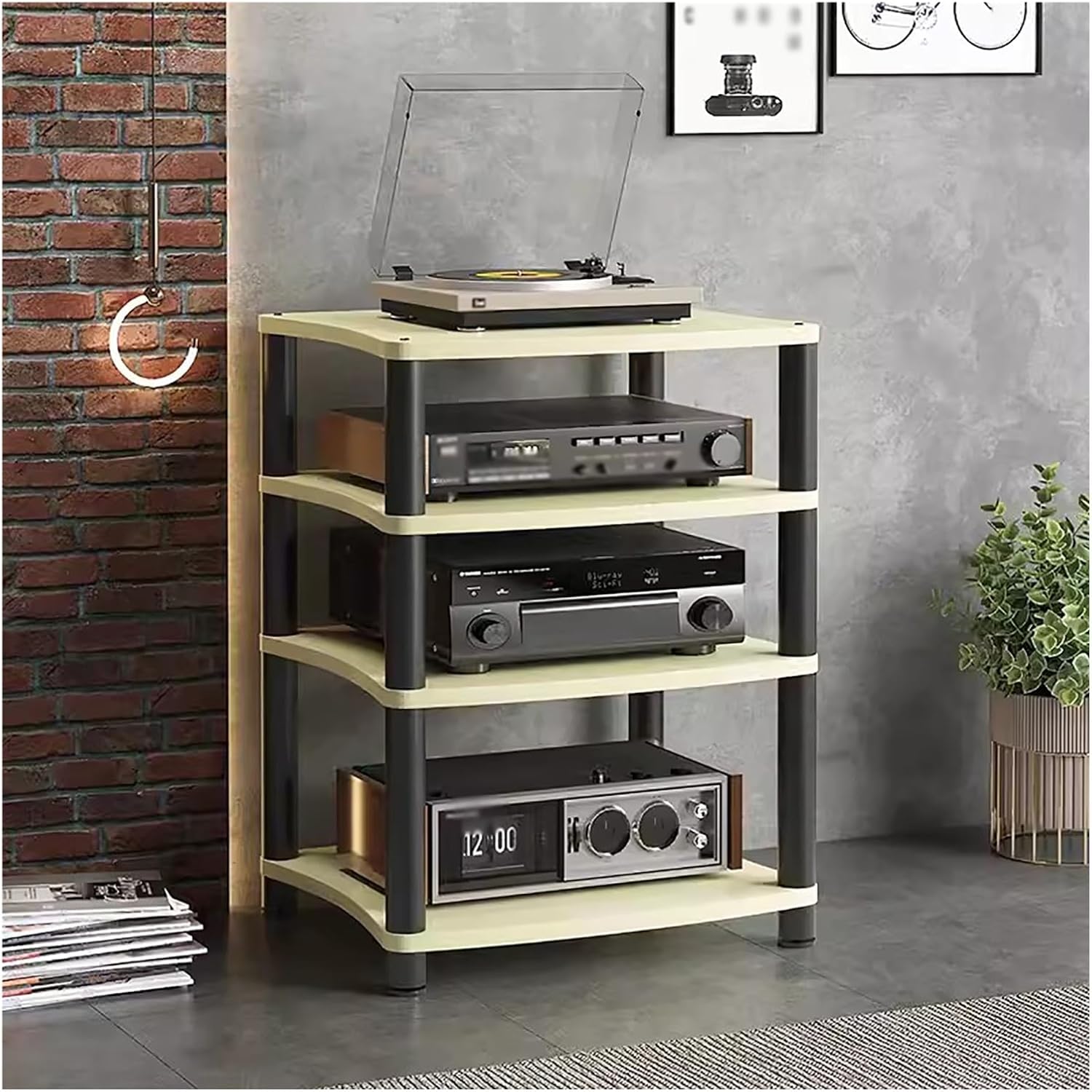 Stylish 2/4-Tier Wooden & Metal Stereo Stand for Small Spaces, Living Room, Bedroom - Heavy Duty AV Media Cabinet & Audio Equipment Rack