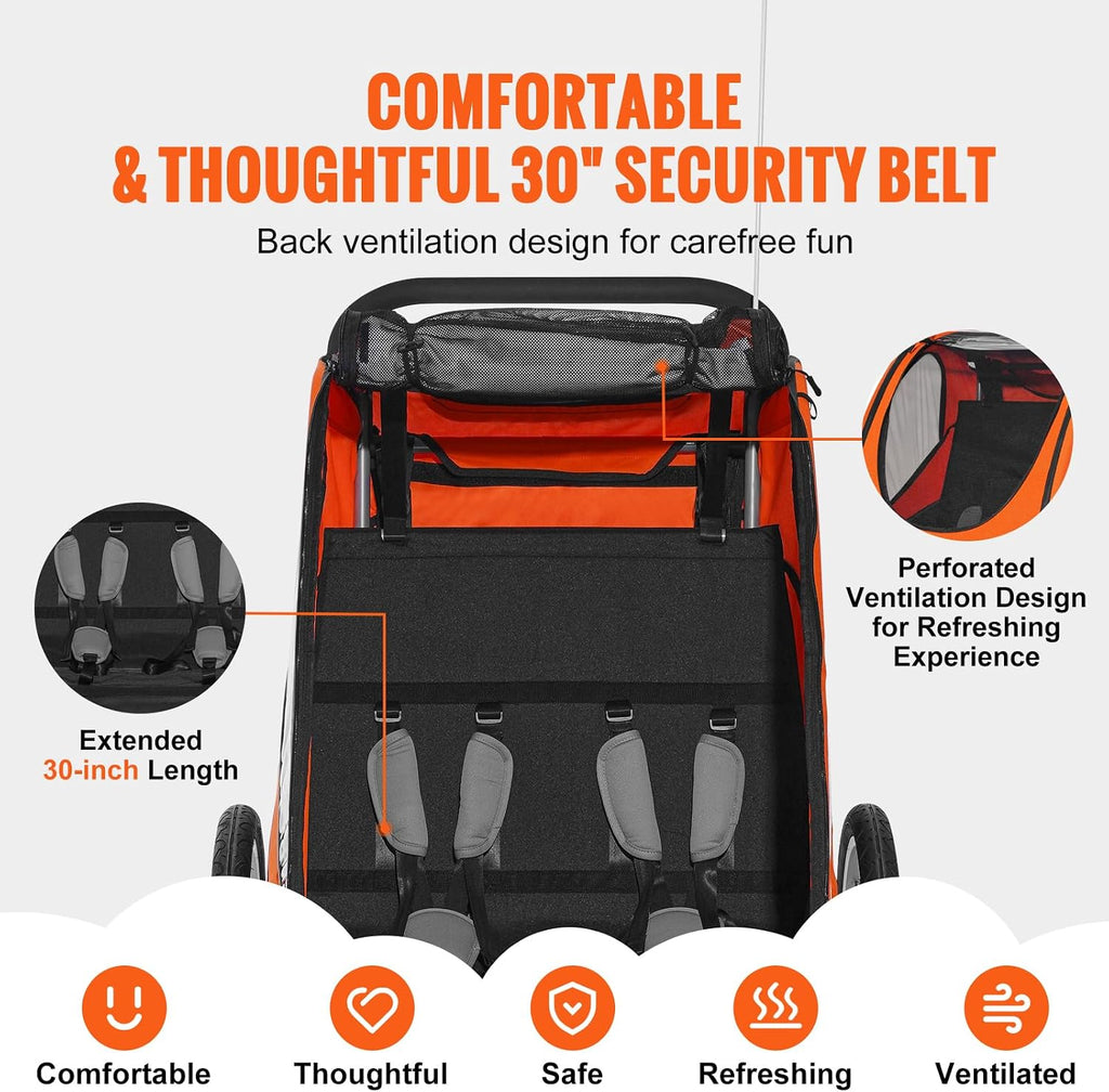 VEVOR Bike Trailer for Toddlers Kids, Single & Double Seat Options, 2-in-1 Canopy Carrier with Strong Frame Converts to Stroller, Tow Behind Foldable Child Bicycle Trailer with Universal Coupler