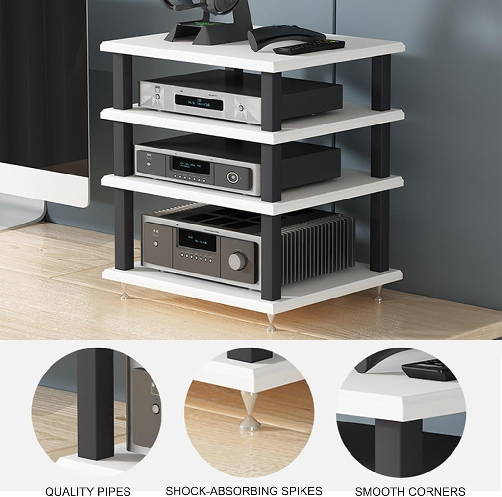 Modern Audio Rack Stand - Open Storage Media Cabinet for Stereo, CD Player, & AV Equipment - Floor-Standing Tower with Foot Pads - Teak Finish (40x35x35CM)
