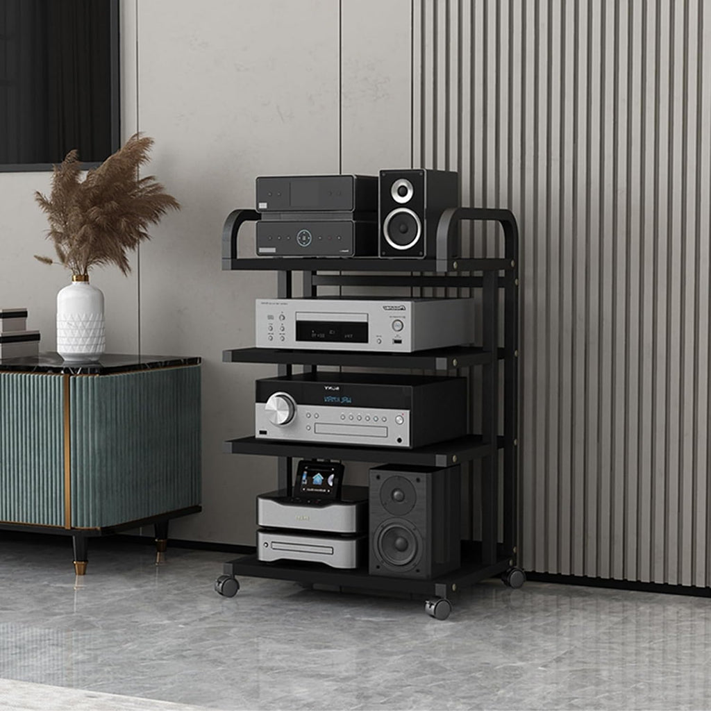 3/4/5-tier av media stand,stereo cabinet,audio rack,audio-video shelving,stereo stand,audio stand,av cabinet,stereo stands for living room,audio rack cabinet,stereo rack,audio cabinet,media rack(Black