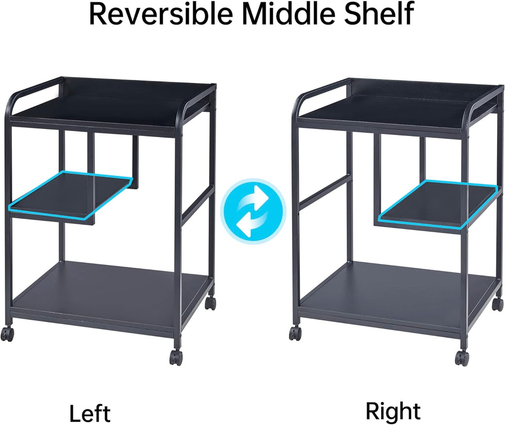 Fannova Printer Stand with Storage Shelf for Home Office Organization, 22 x 18 Inch Large Printer Table with Wheels, Shredder Stand, CPU Stand, Rolling Cart for Host Computer, PC Tower, Desktop- Black