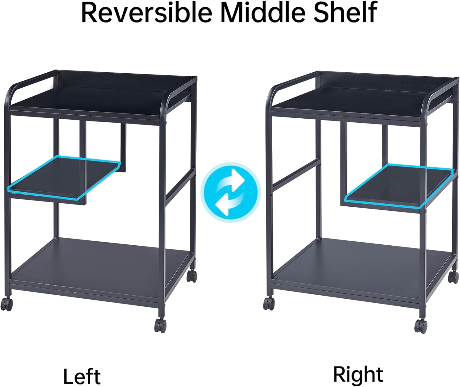 Fannova Printer Stand with Storage Shelf for Home Office Organization, 22 x 18 Inch Large Printer Table with Wheels, Shredder Stand, CPU Stand, Rolling Cart for Host Computer, PC Tower, Desktop- Black