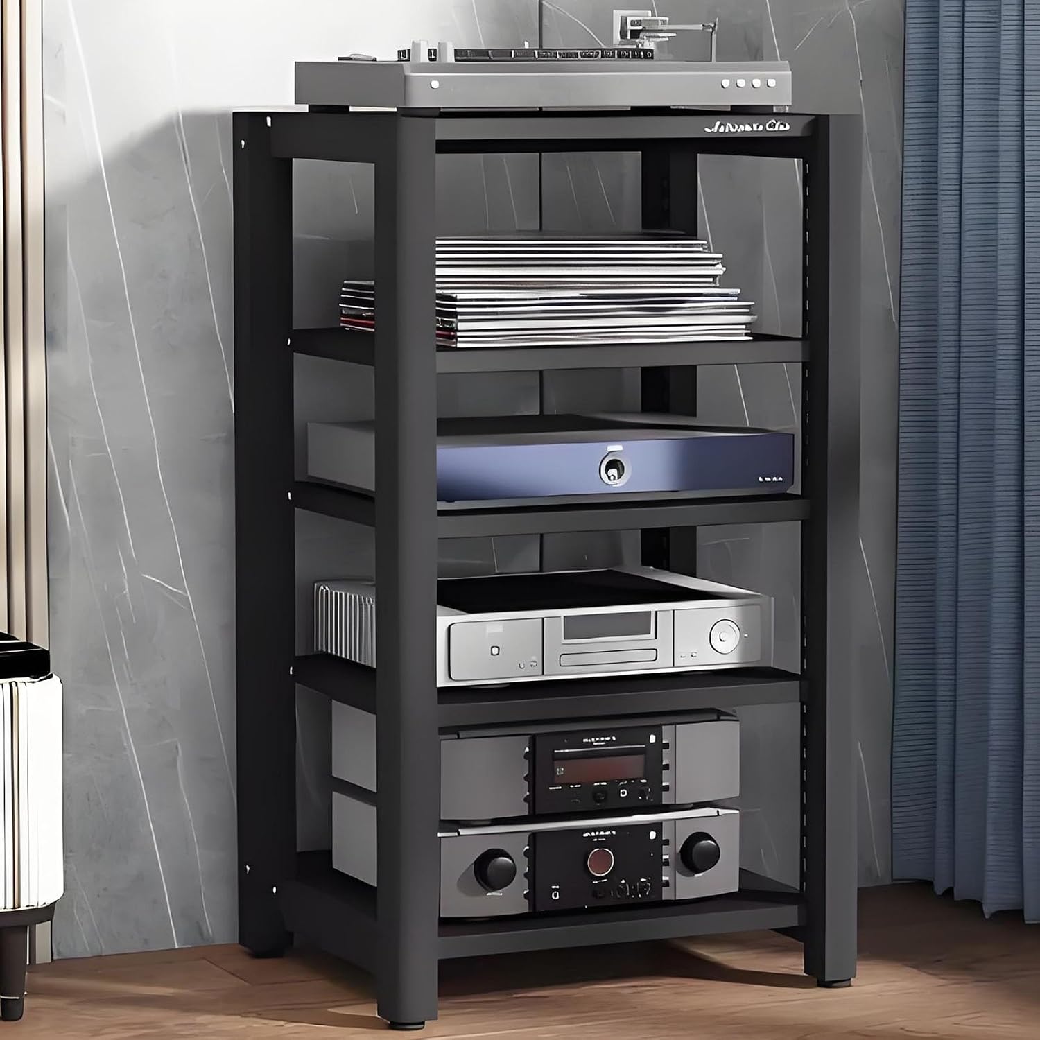 Audio Cabinet Stand, 2/3/4/5 Tier Media Rack with Height-Adjustable Shelf for DVD Players, TV Box, Game Console - Brown