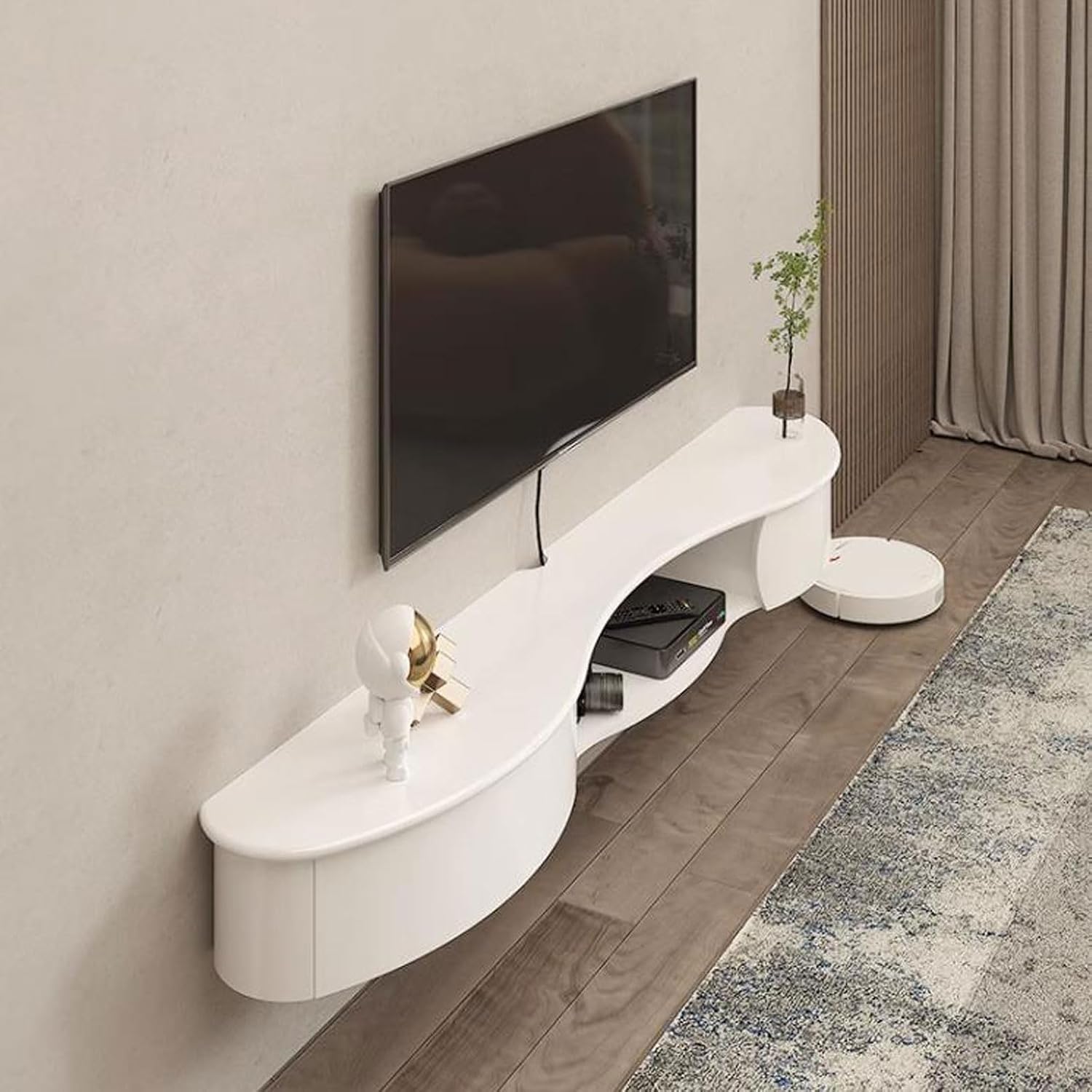Wall Mounted TV Cabinet Floating TV Shelf Wall Shelf TV Stand Media TV Console TV Bracket Router Set Top Box CD DVD Players Storage Shelf Book Shelf With Drawer Audio-visual Equipment Shelves White