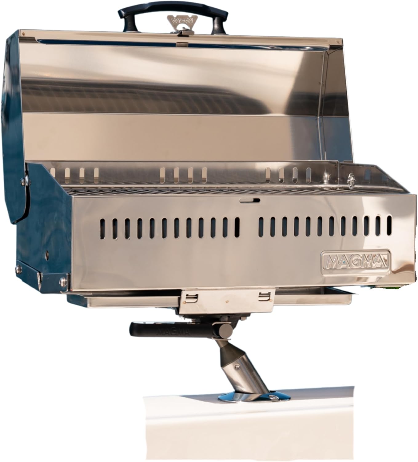 Magma Cabo Grill - Marine-Grade Stainless Steel Barbecue Grill for Boats - Portable Propane Gas with 9'x18' Grilling Surface - Heat-Resistant Handle, Fold-Away Legs - Ideal Boat Accessory