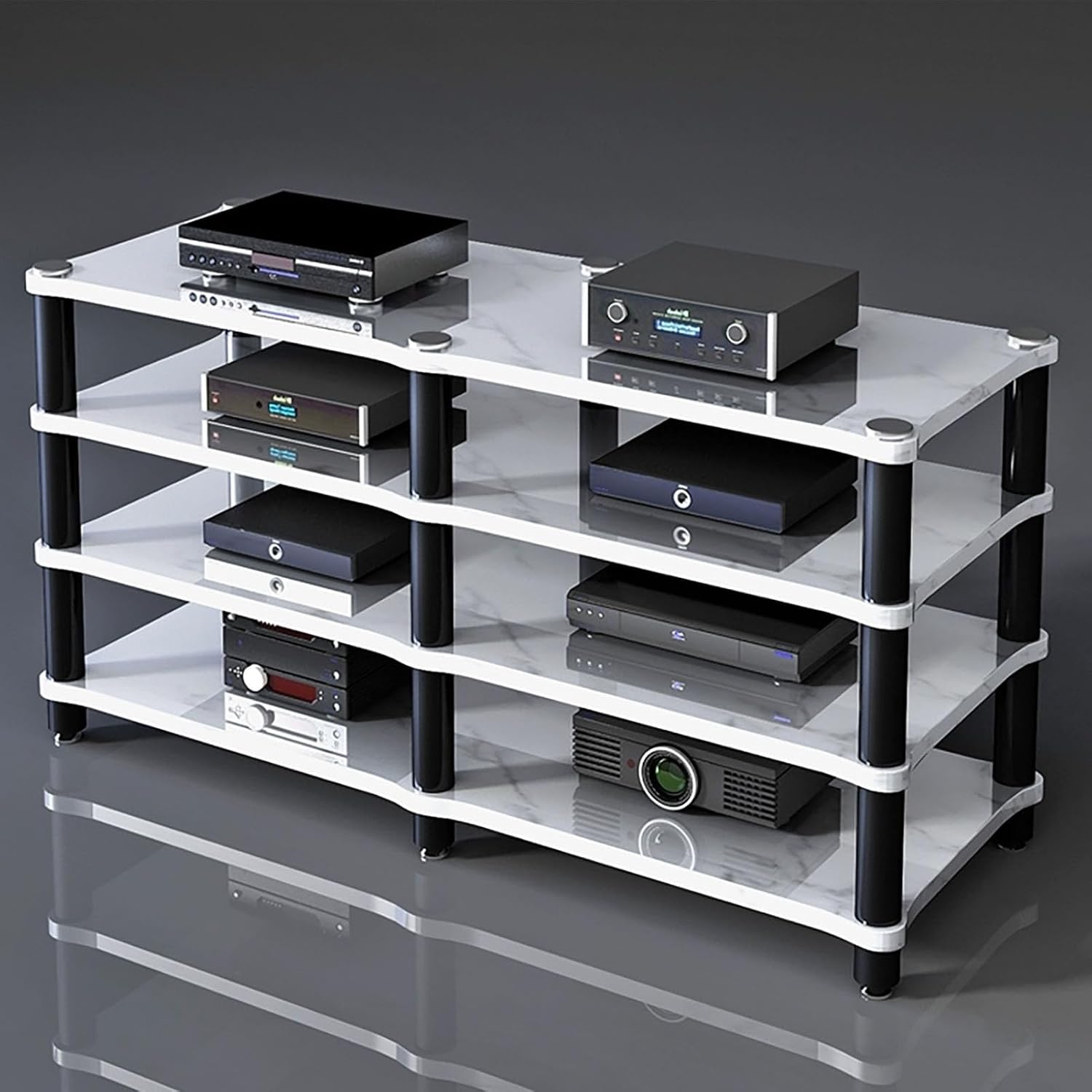 AV Media Stand, Audio Rack with Shock-Absorbing, Stereo Cabinet Corner Component Cabinet, Power Amplifier Shelf Equipment, Large Capacity Space(White,4 Tier 120x48x75CM)
