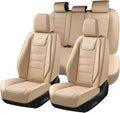 Coverado Car Seat Covers Full Set, Waterproof Car Seat Protector, Leather Seat Cushion, Universal Car Interior Covers Seat Protectors for Most Cars Beige