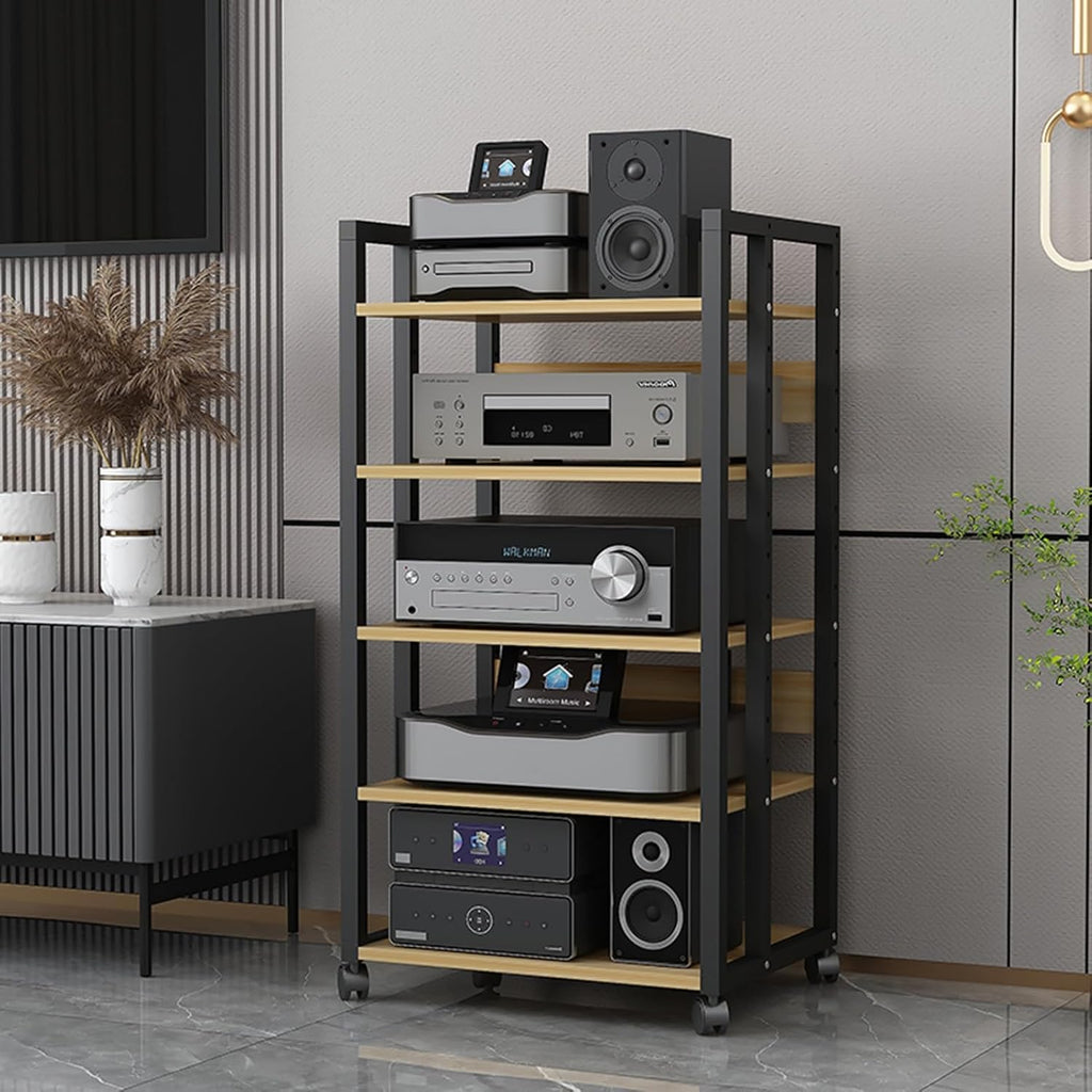 3/4/5/6-Tier Audio Stereo Rack Media Stand AV Component Cabinet with Height Adjustable Wooden Shelf, Power Amplifier Equipment Storage Open Cabinet for Home/Office/Theater (Color : A, Size : 5 Tier