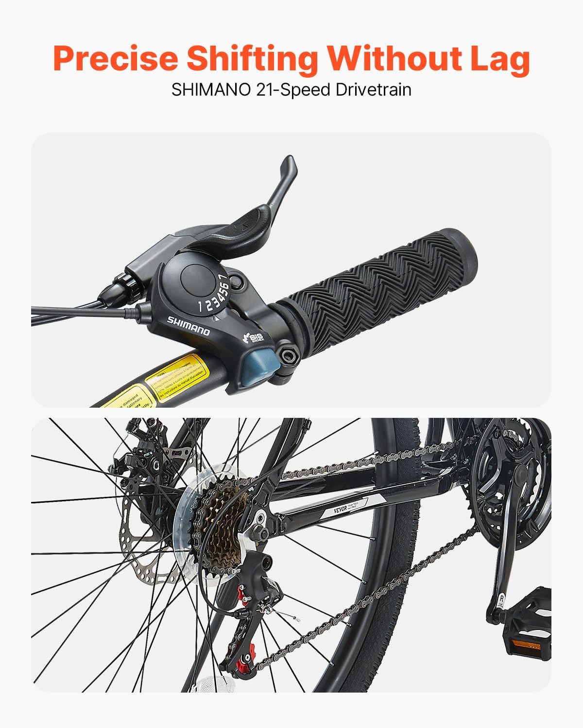 VEVOR Mountain Bike for Men/Women, 20'/26'/29' Sizes, 7/21/24 Speed Twist Shifting, Front or Dual Suspension, Dual Disc Brakes, Comfort Saddle, Sleek Colors