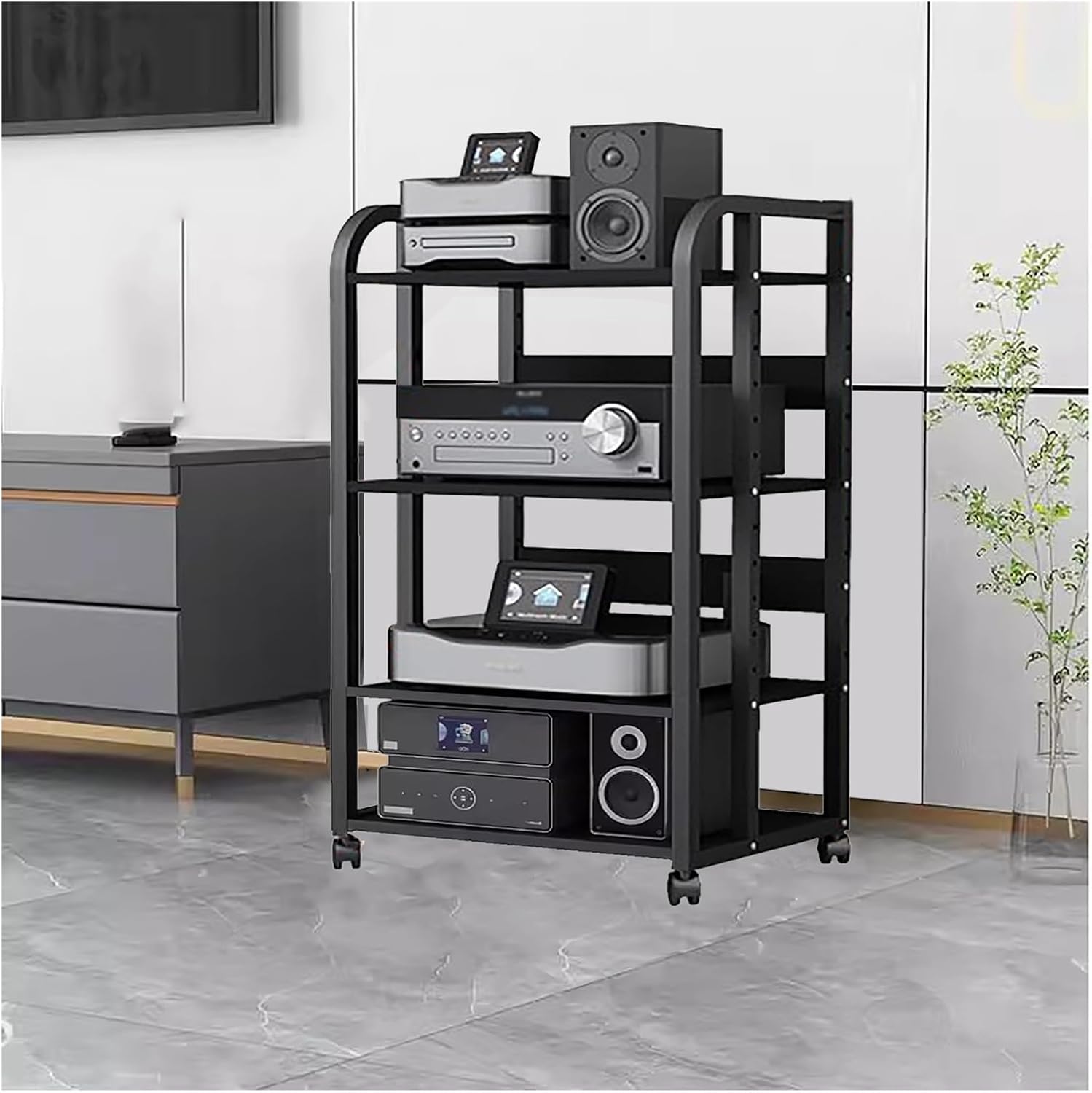 2 3 4 5 Tier Audio Equipment Rack Cabinet for Headphones Monitors Recording Video Game/DVD Shelf Stand Storage Shelf - Record Player Console Cabinet Vintage(4 Tier-H100cm)