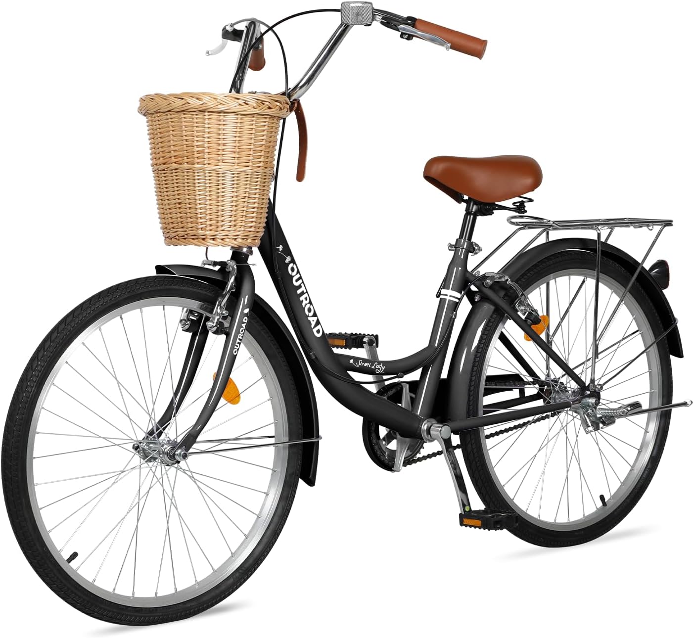 Max4out Women Bike Beach Cruiser Bike for Adult, 24 & 26 Inch Comfort Bikes with Rattan Front Basket, Womens Bicycle with Adjustable Seat and Dual V-Brake (Pink & White & Green & Purple & Black)