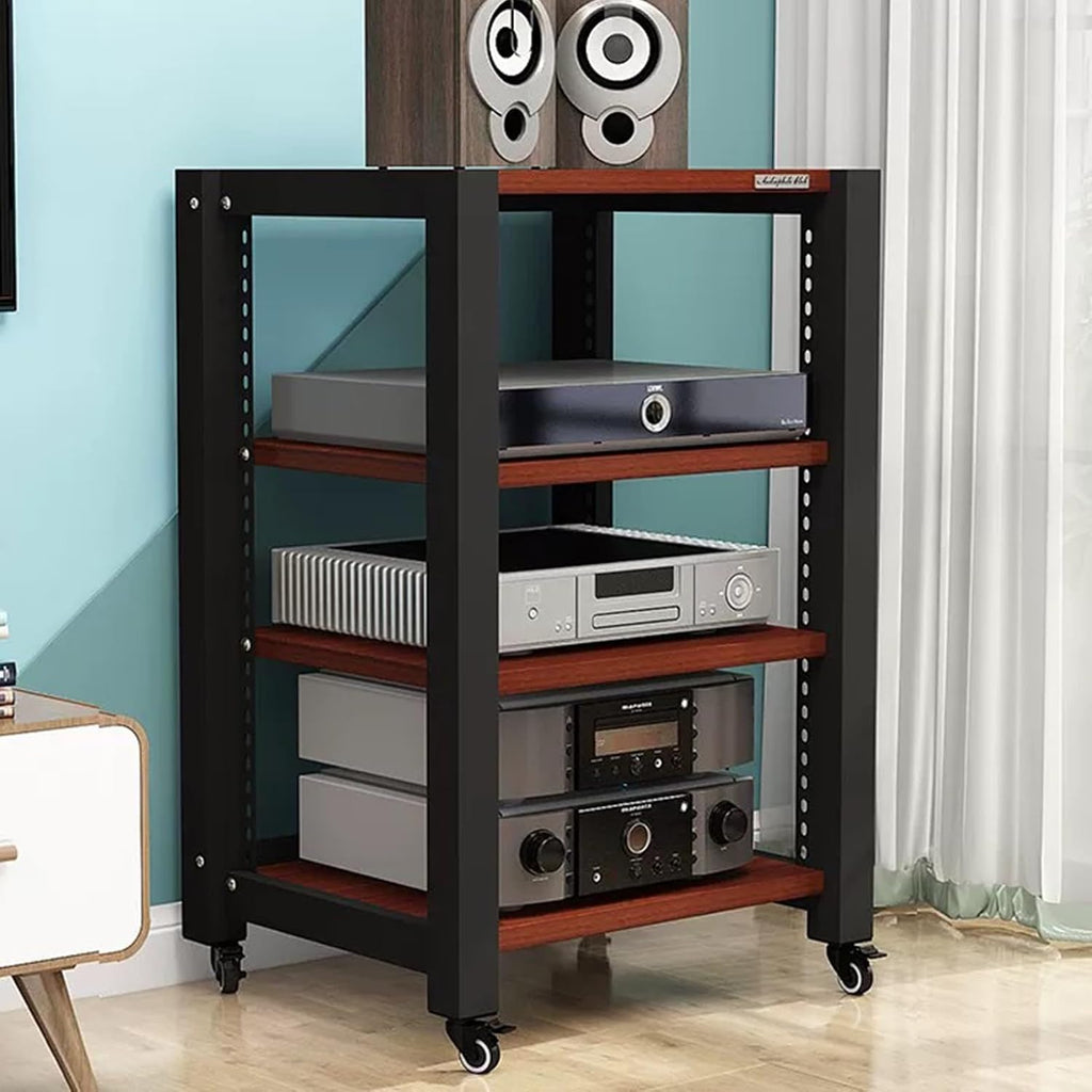 Stereo Cabinet, TV Equipment Rolling Stand Portable, AV Media Stand Floor Standing Audio Rack, Office/Bedroom/Living Room Media Storage Cabinet(Walnut Color,23.6x33.4)