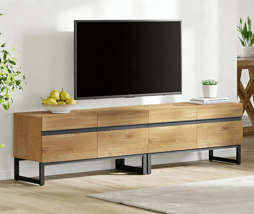 WAMPAT Modern TV Stand for 50-75 Inch TVs, Wood Entertainment Center with Metal Base Storage Cabinets, Media TV Console for Living Room, Oak, 2Pcs