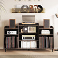 Rresyet 55' Record Player Stand with Charging Station, 4-Tier Vinyl Record Storage Cabinet with Divided Shelves, Adjustable Shelf，Large Capacity Storage for Music Room Living Room