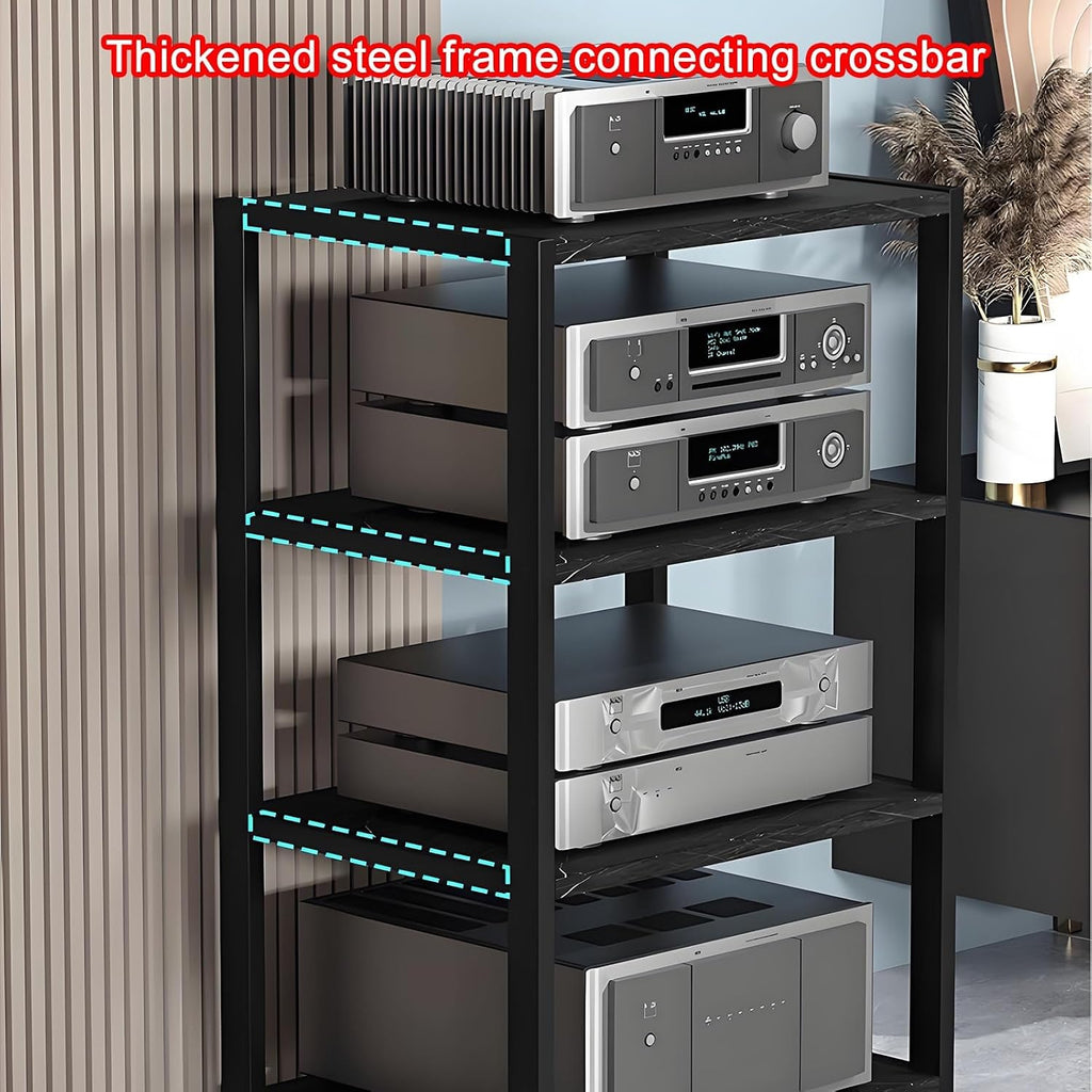 5-Tier AV Media Stand, Multi-Layer Audio Rack Cabinet, Corner Entertainment Center, Stereo Tower for TV & Audio Equipment, Modern White Finish (19.6' x 15.4' x 19.2')