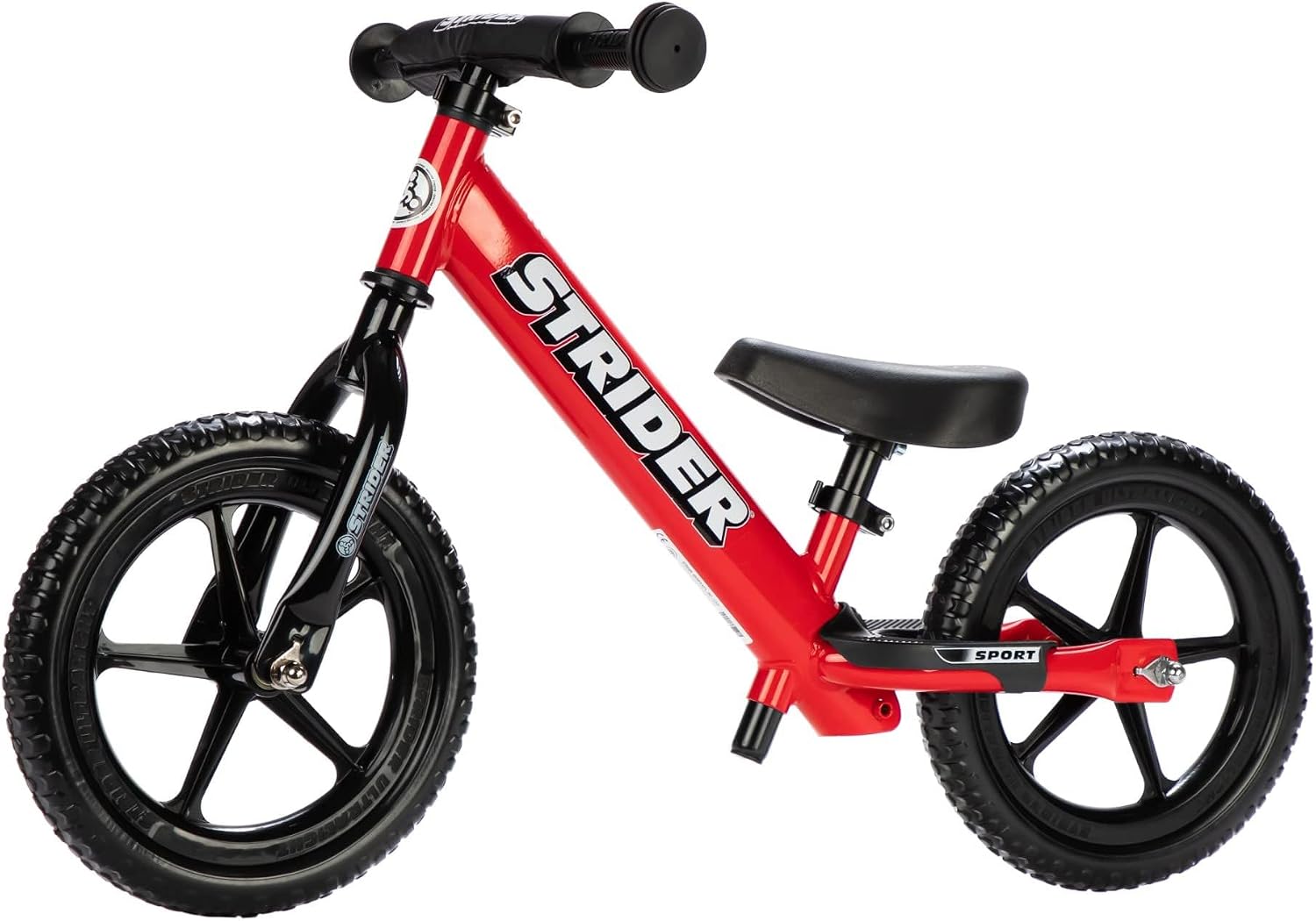 Strider 12' Sport Bike - No Pedal Balance Bicycle for Kids 1 to 4 Years - Includes Safety Pad, Padded Seat, Mini Grips & Flat-Free Tires - Tool-Free Assembly & Adjustments