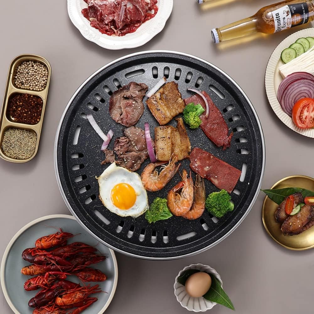 Korean Style BBQ Grill, 11.4 Inches Indoor Charcoal Tabletop Non-stick Barbecue Charcoal Stove
