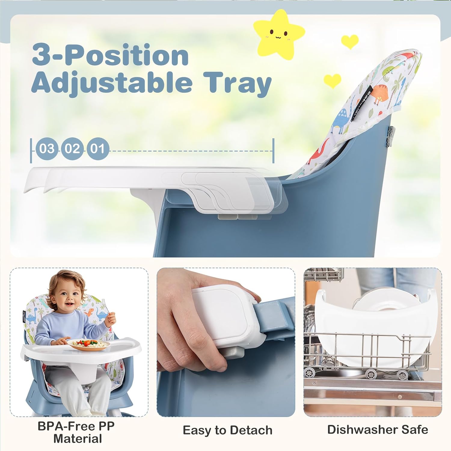 KOTEK 16 in 1 Convertible High Chair, Baby Highchair & Activity Center, Booster Seat, Building Block Table, Toddler Chair with 5-Point Harness, Removable Tray & Cushion (Blue)