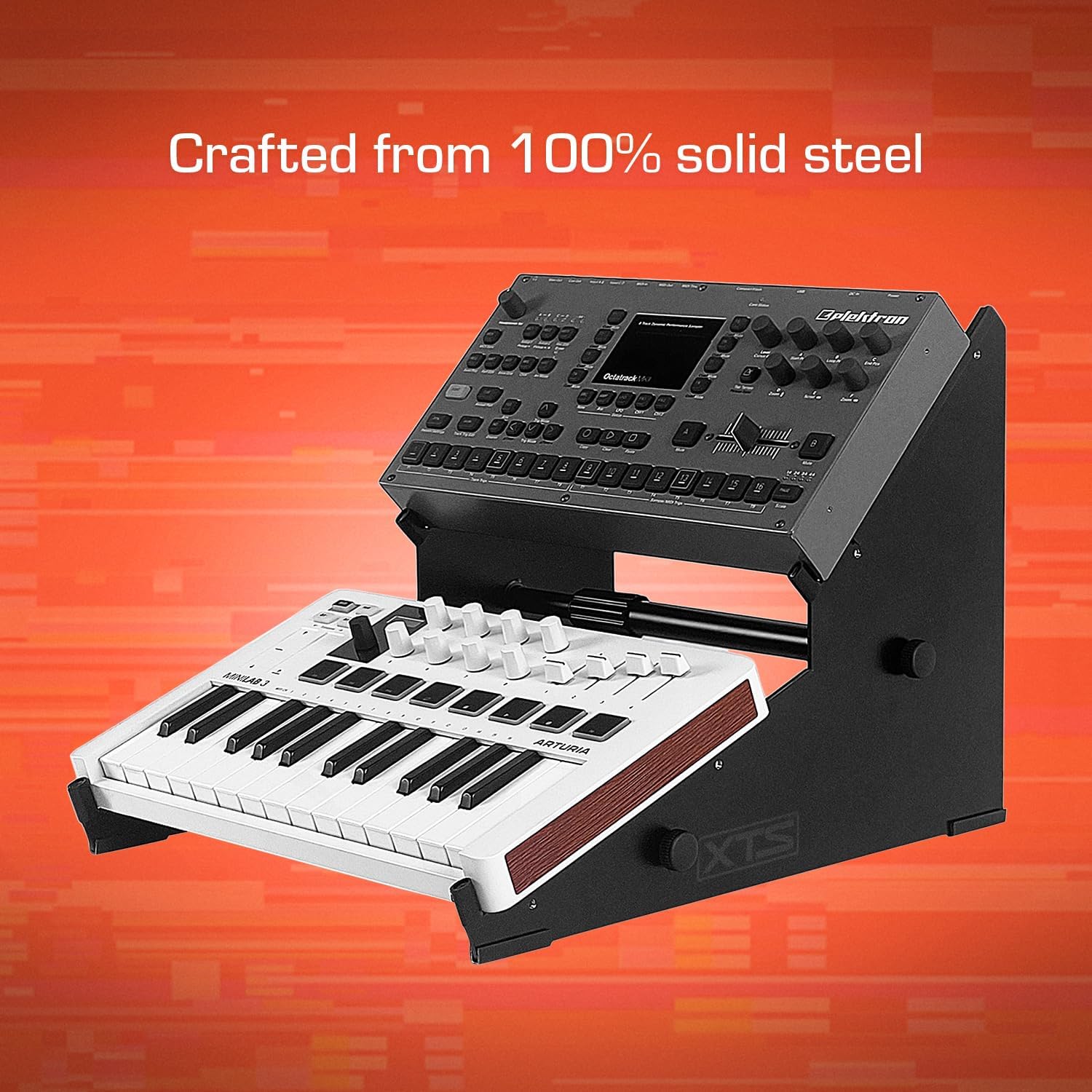 2-Tier XTS Desktop Stand, Adjustable Length from 10.6' - 18.5' for Sampler/Synth/MIDI Controller/Drum Machine, fits MPC Live 3 & Live 2/TR-8S/Analog Rytm/Octatrack, easy to assemble and resize